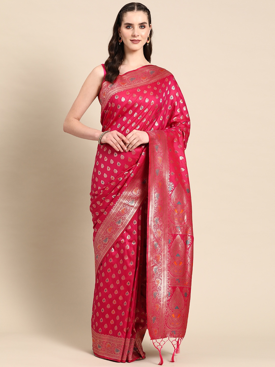 

Ishin Ethnic Motifs Zari Banarasi Saree, Fuchsia