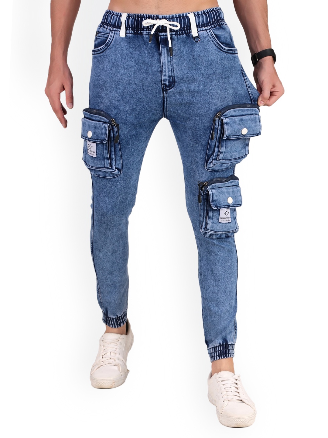 

PLUS 91 Men Loose Fit Denim Cargo Styles Joggers, Blue