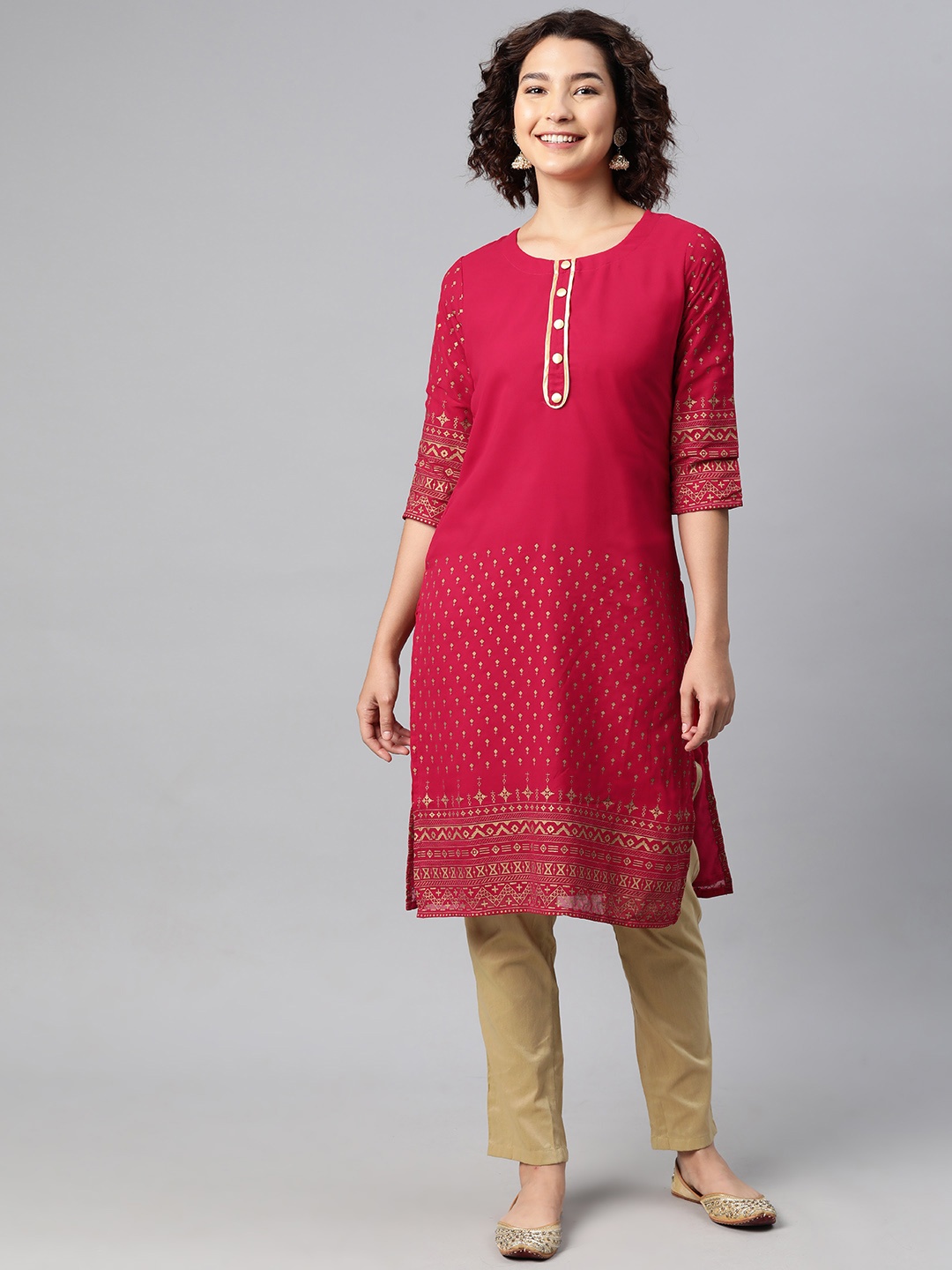 

V TRADITION Geometric Printed Pure Georgette Kurta, Red