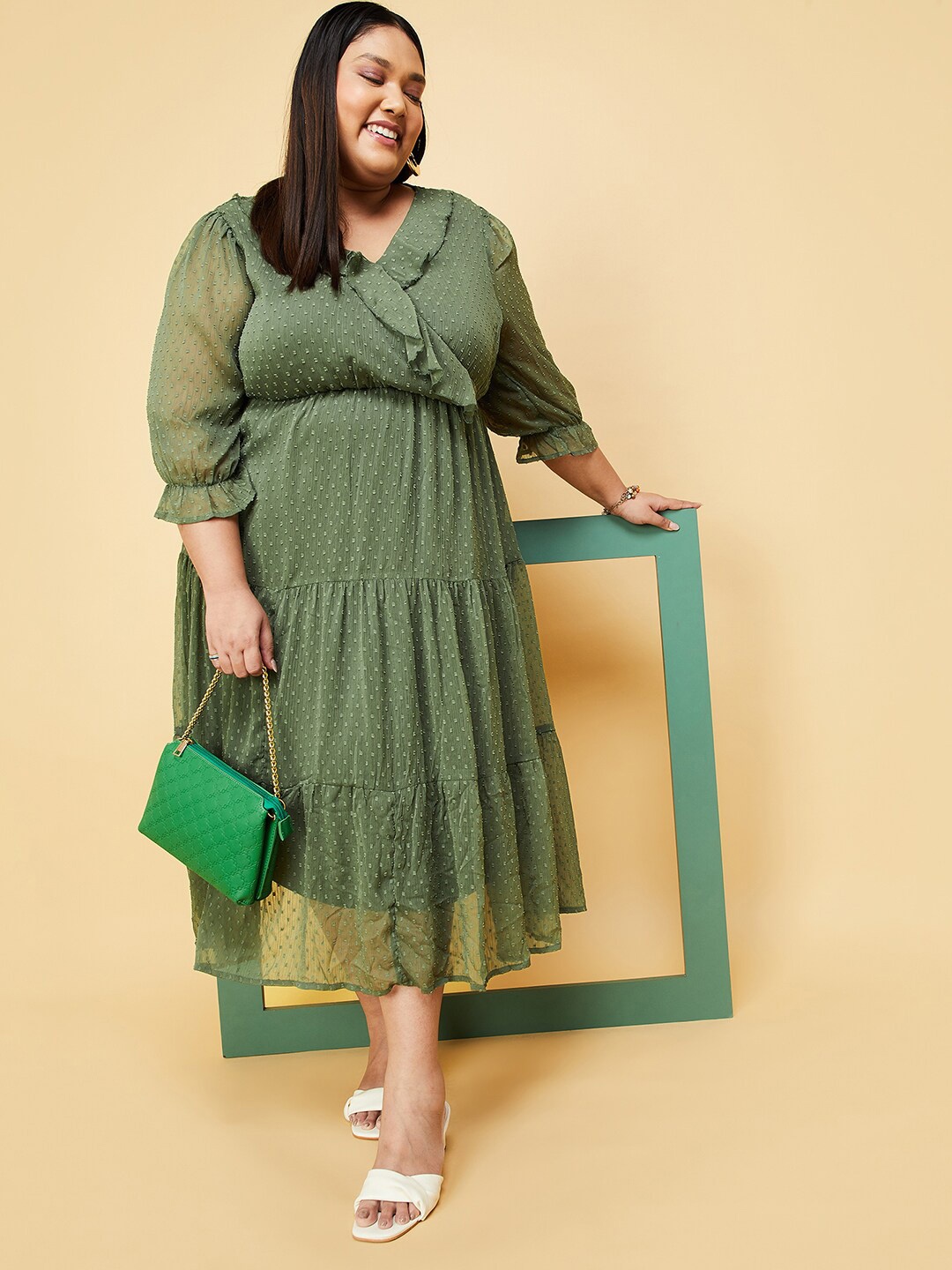 

max Plus Size Ruffles Tiered Fit & Flare Dress, Green