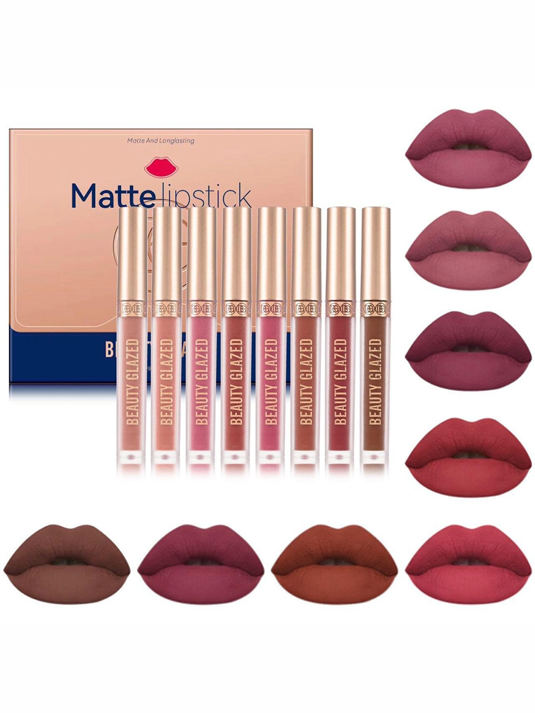 

BEAUTY GLAZED Set of 8 Waterproof & Long Lasting Matte Liquid Lipstick - 20 g, Red