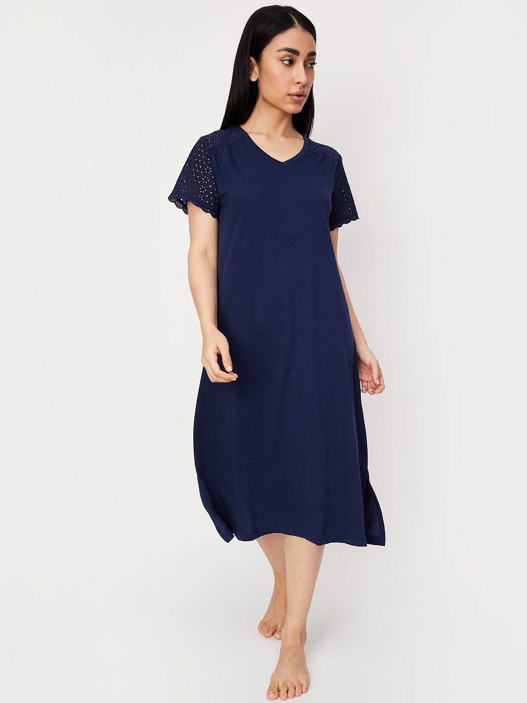 

max V-Neck Pure Cotton Nightdress, Blue