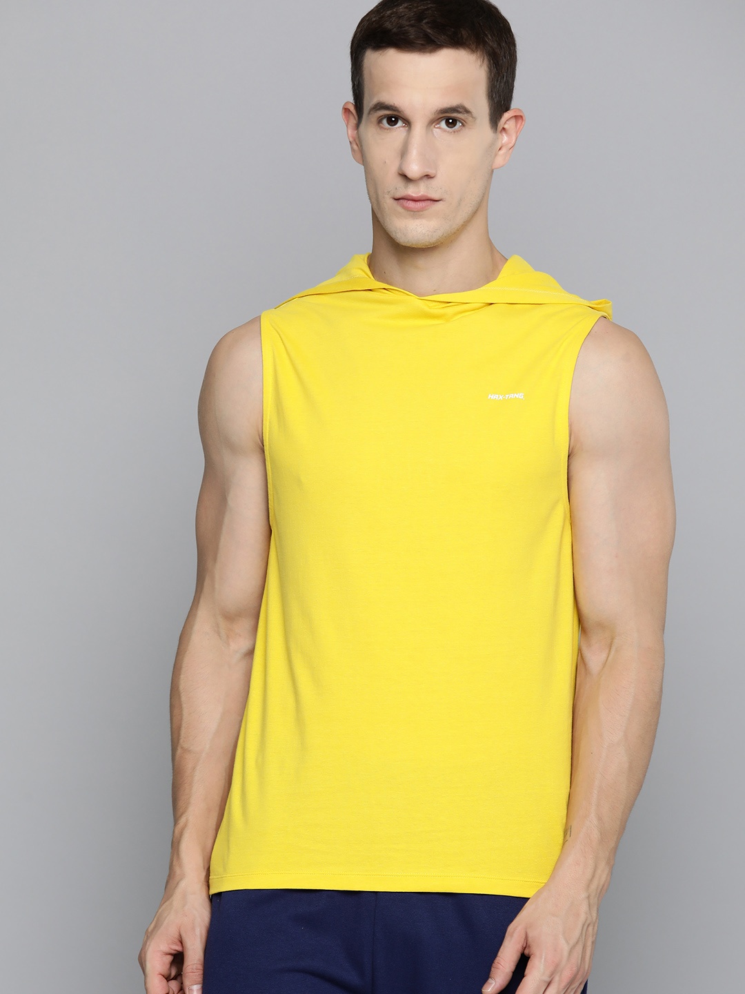 

HRX by Hrithik Roshan Men Typography Printed Hooded Pure Cotton T-shirt, Yellow