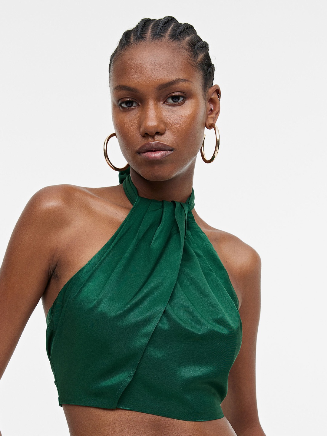 

H&M Draped Halterneck Top, Green