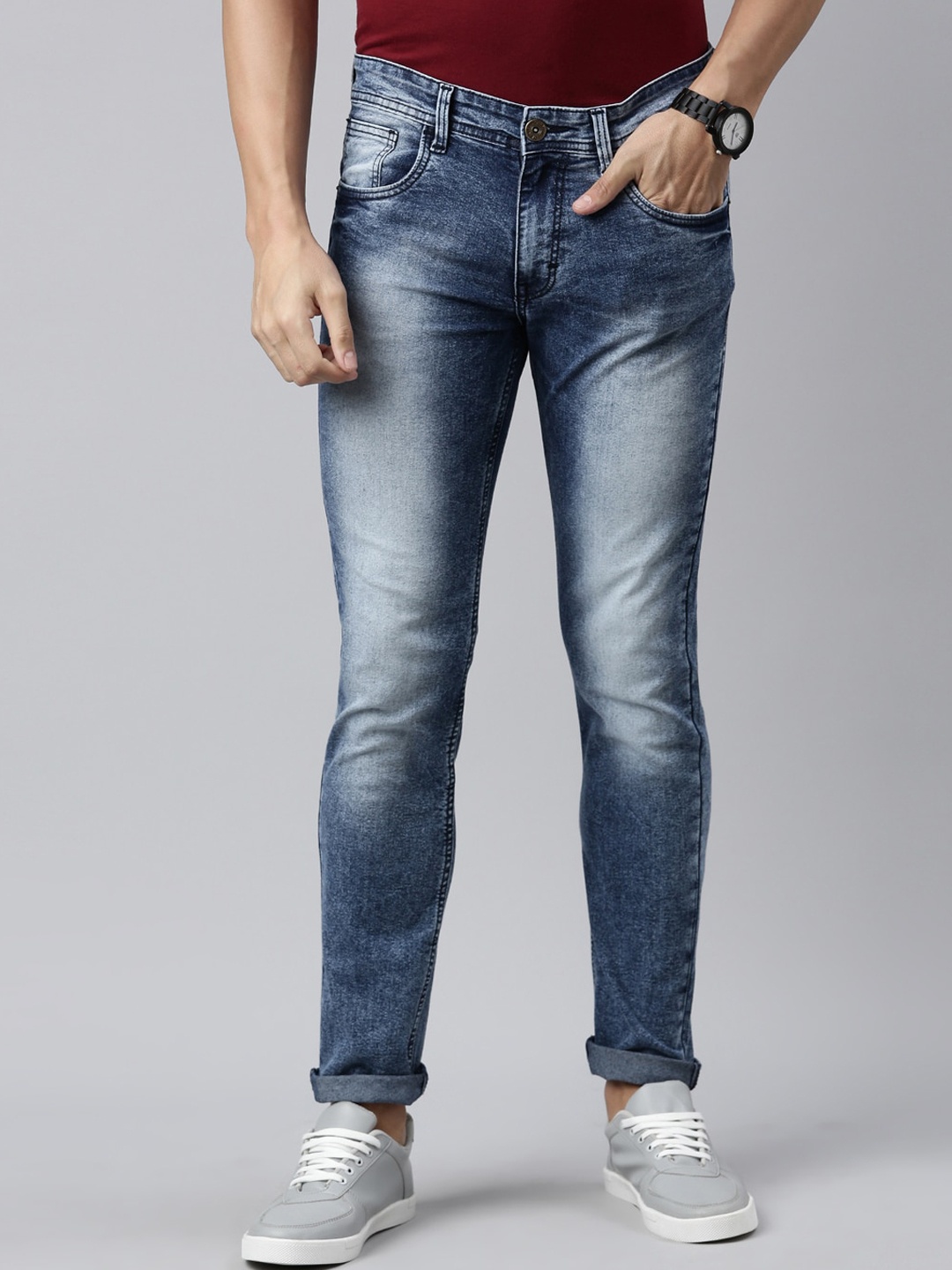 

Chennis Men Slim Fit Heavy Fade Clean Look Stretchable Jeans, Blue