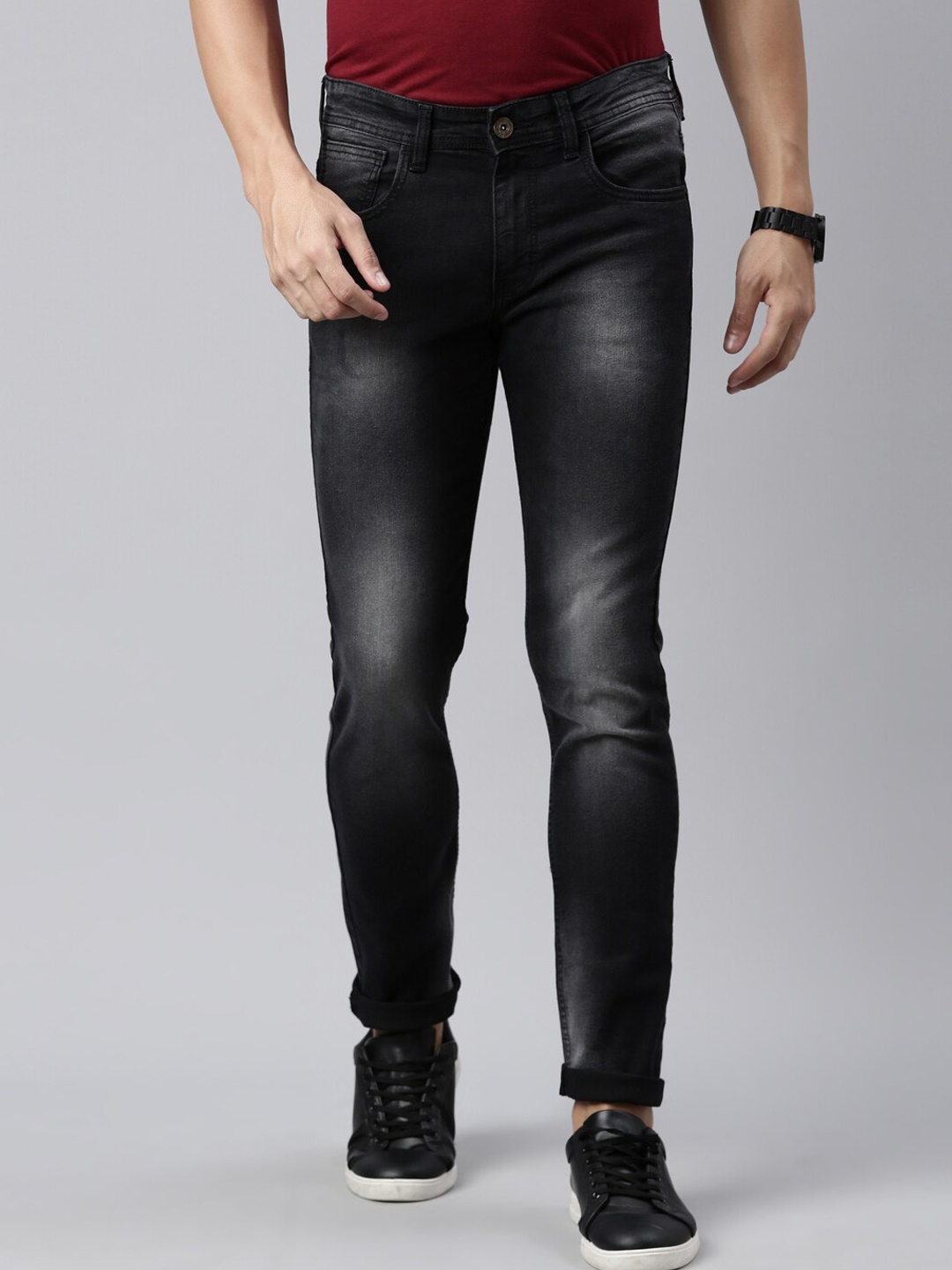 

Chennis Men Slim Fit Light Fade Clean Look Stretchable Jeans, Black