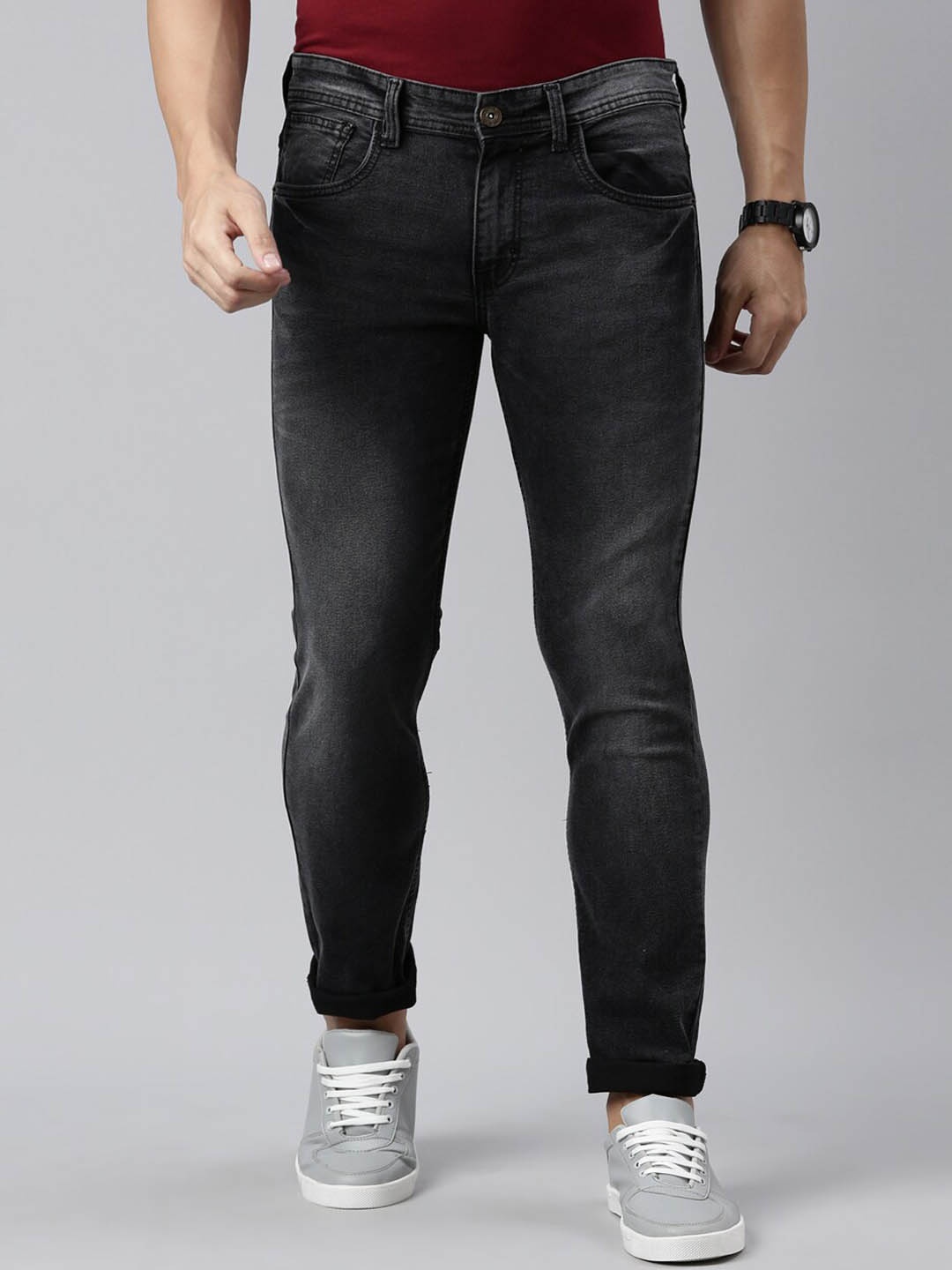 

Chennis Men Slim Fit Mid-Rise Light Fade Stretchable Jeans, Black