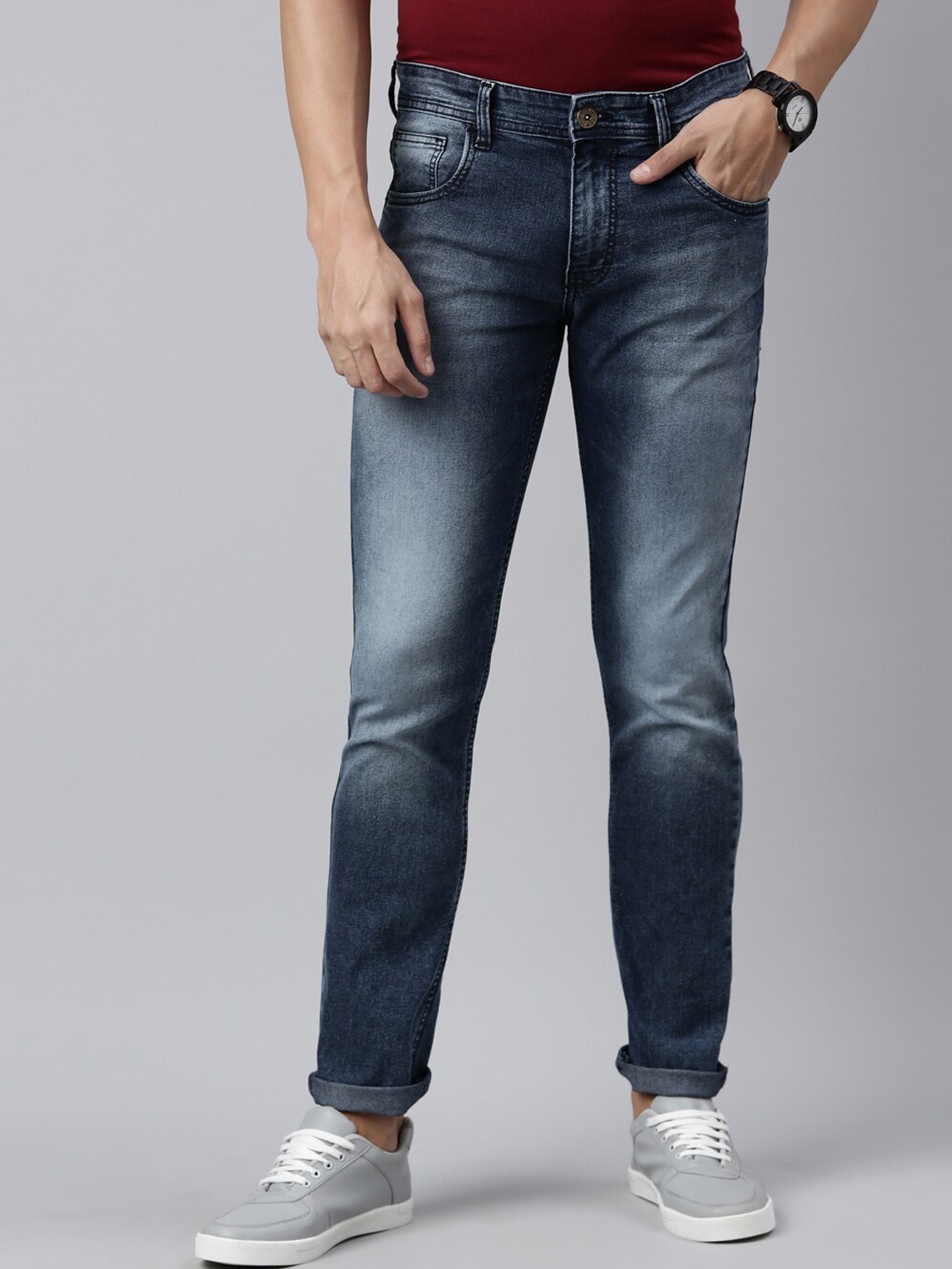

Chennis Men Slim Fit Mid-Rise Heavy Fade Stretchable Jeans, Blue