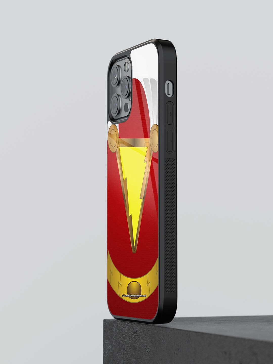 

macmerise Superhero Shazam Design Printed Glass iPhone 12 Pro Phone Back Case, Red