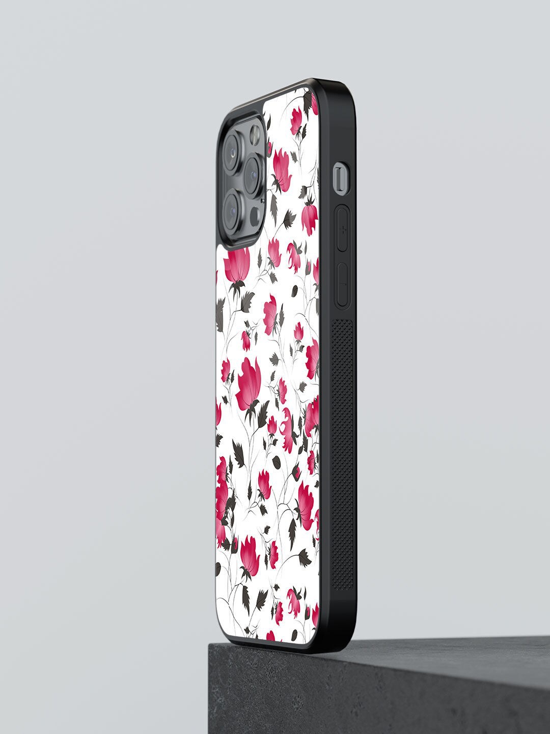 

macmerise Floral Printed Glass iPhone 12 Pro Max Phone Back Case, White