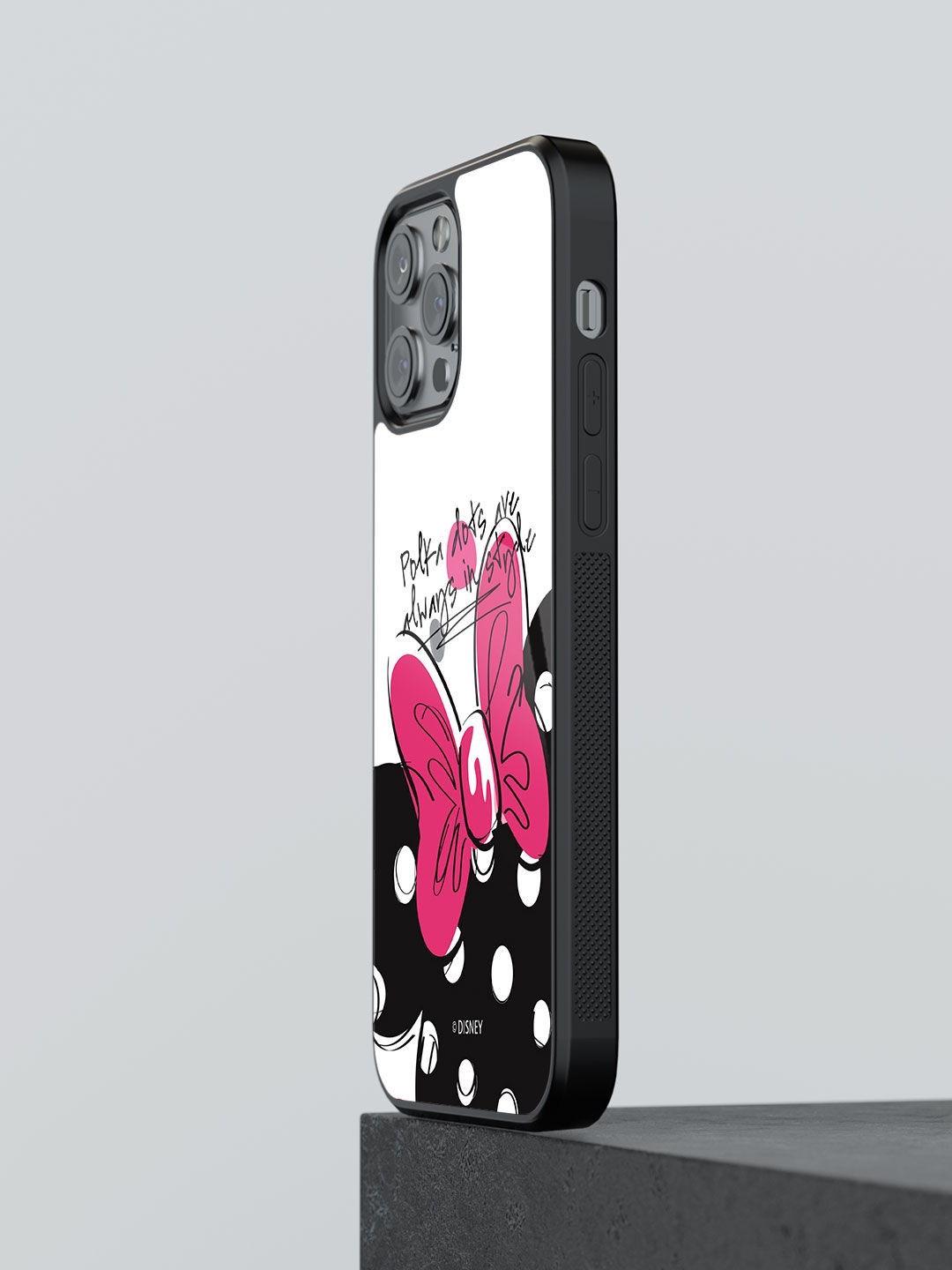 

macmerise Polka Minnie Printed iPhone 12 Pro Max Glass Back Case, Black
