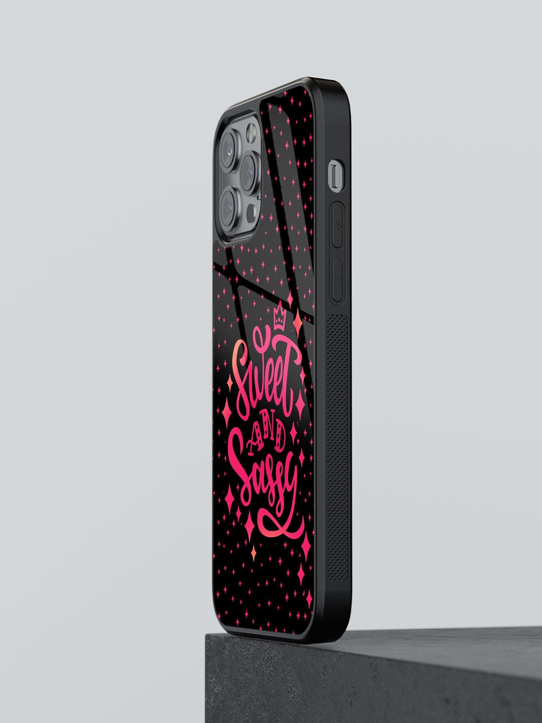 

macmerise Sweet & Sassy Design Glass iPhone 12 Pro Back Case, Black