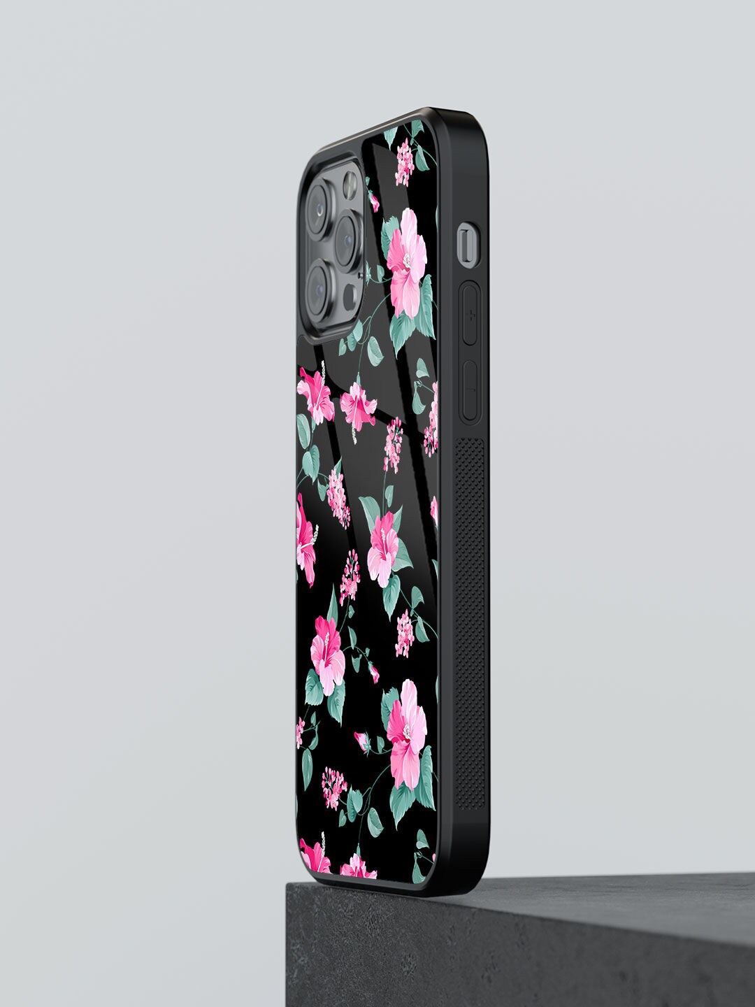 

macmerise SK Hibiscus Blush Design Glass iPhone 12 Pro Back Case, Black