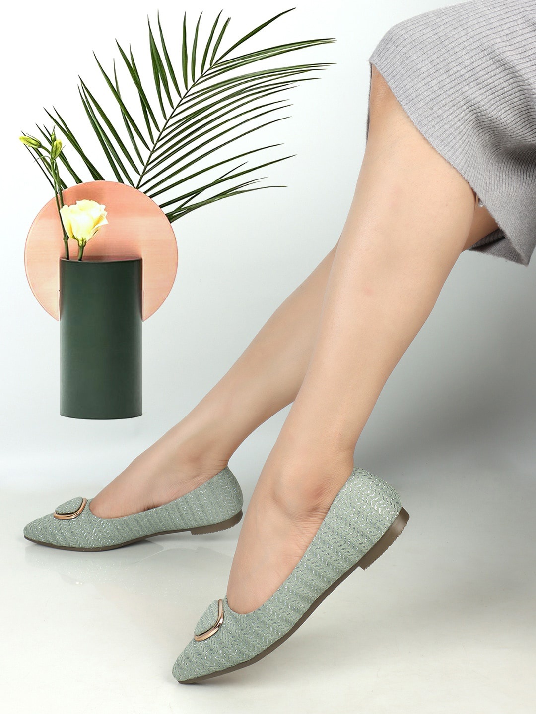 

ICONICS Embellished Pointed Toe Ballerinas, Sea green