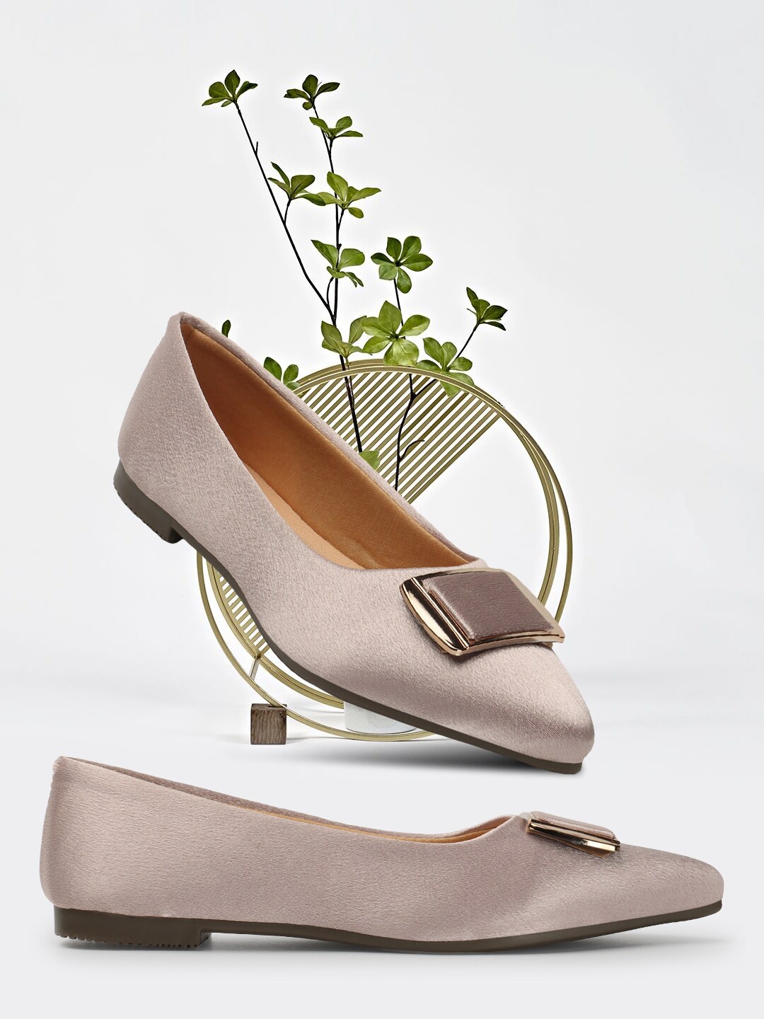 

ICONICS Buckle Detail Pointed Toe Ballerinas, Nude