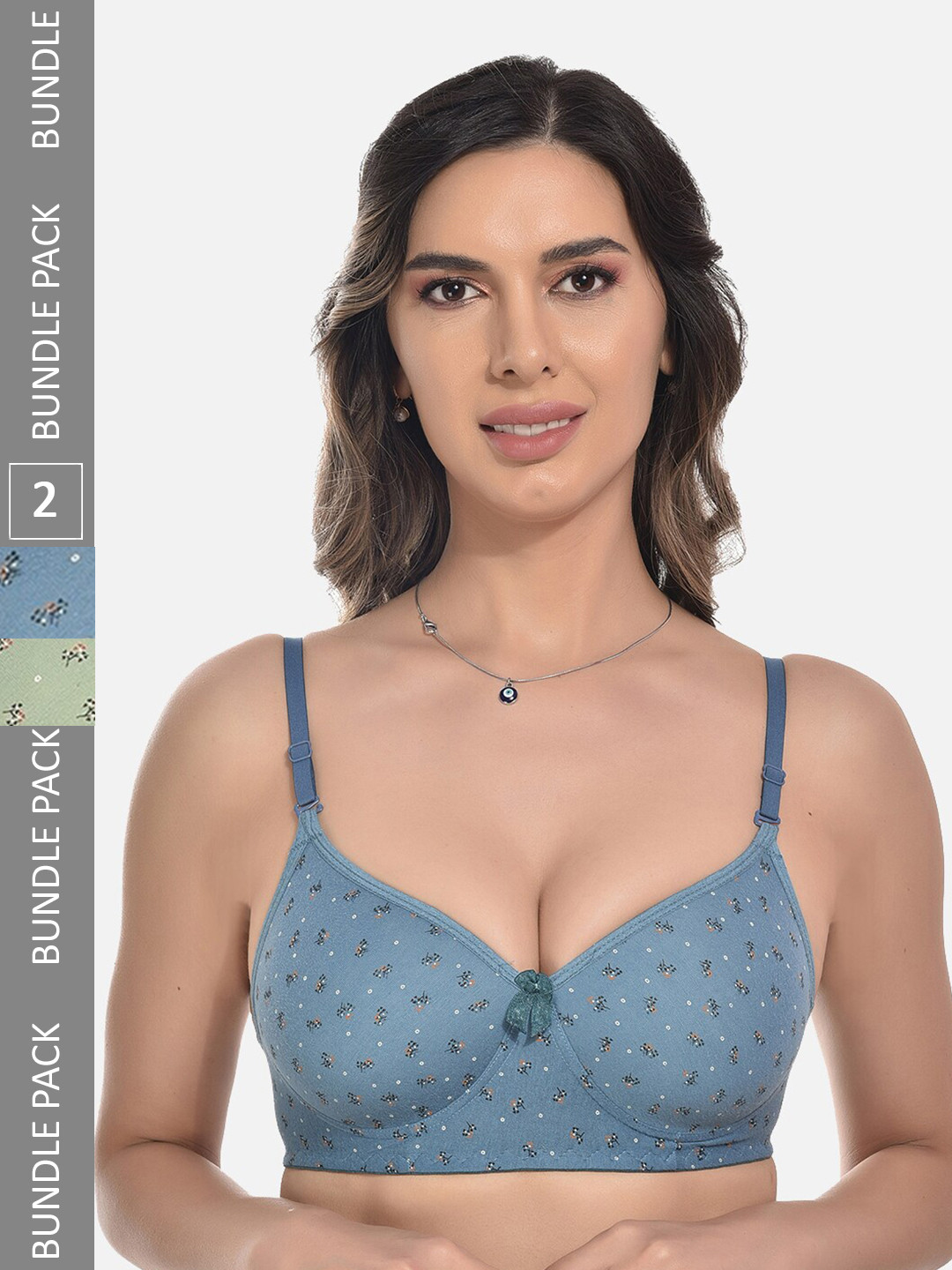 

StyFun Pack Of 2 Floral Bra Full Coverage Lightly Padded, Blue