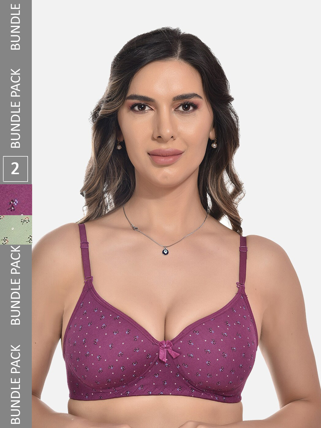 

StyFun Pack of 2 Floral Printed Bra Full Coverage Lightly Padded, Purple