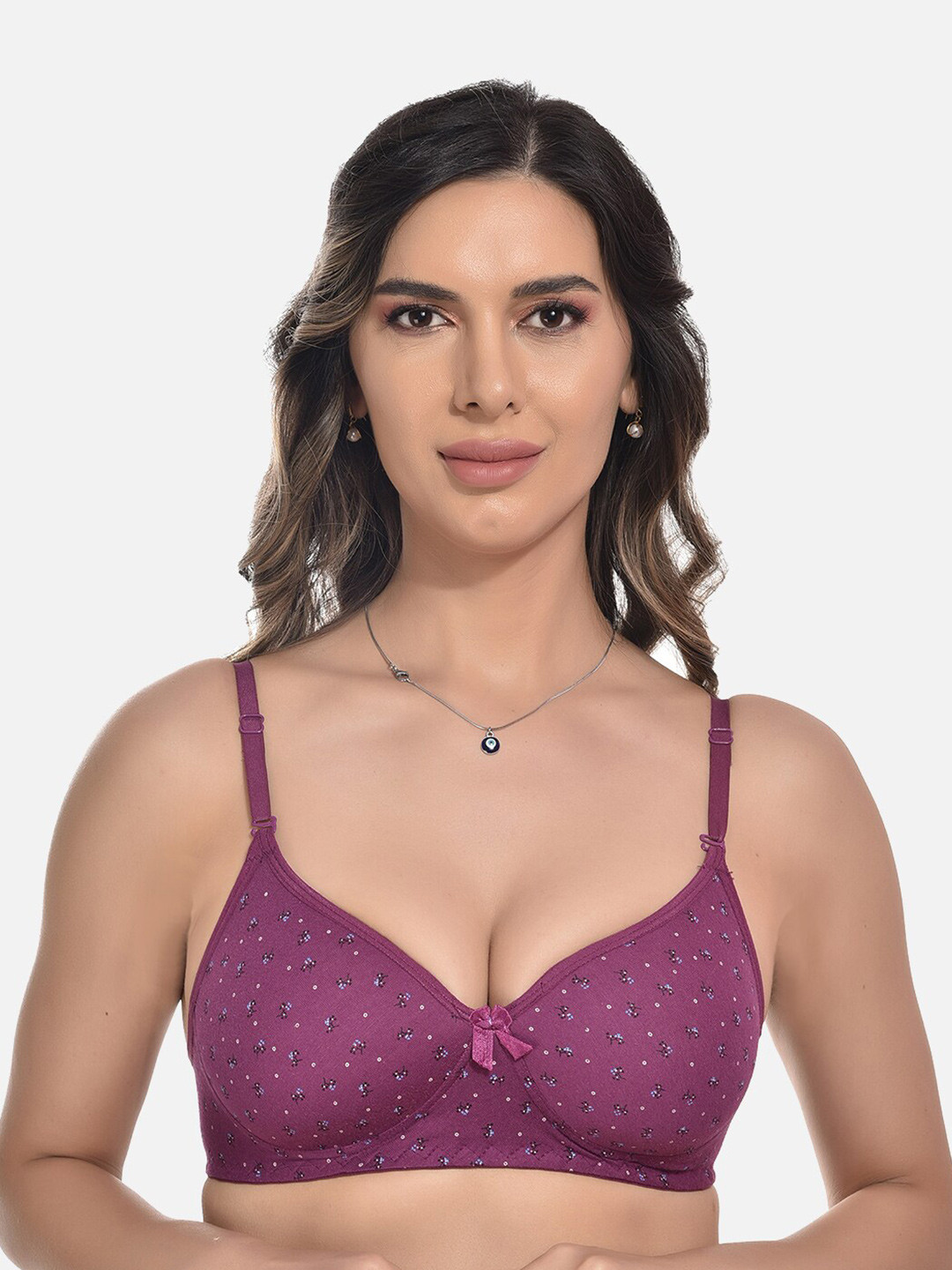 

StyFun Floral Printed Bra Full Coverage Lightly Padded, Purple