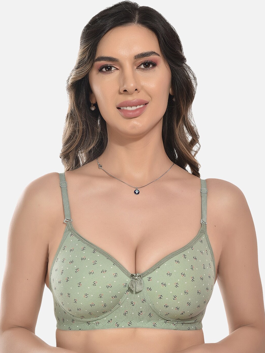

StyFun Floral Printed Bra Full Coverage Lightly Padded, Green