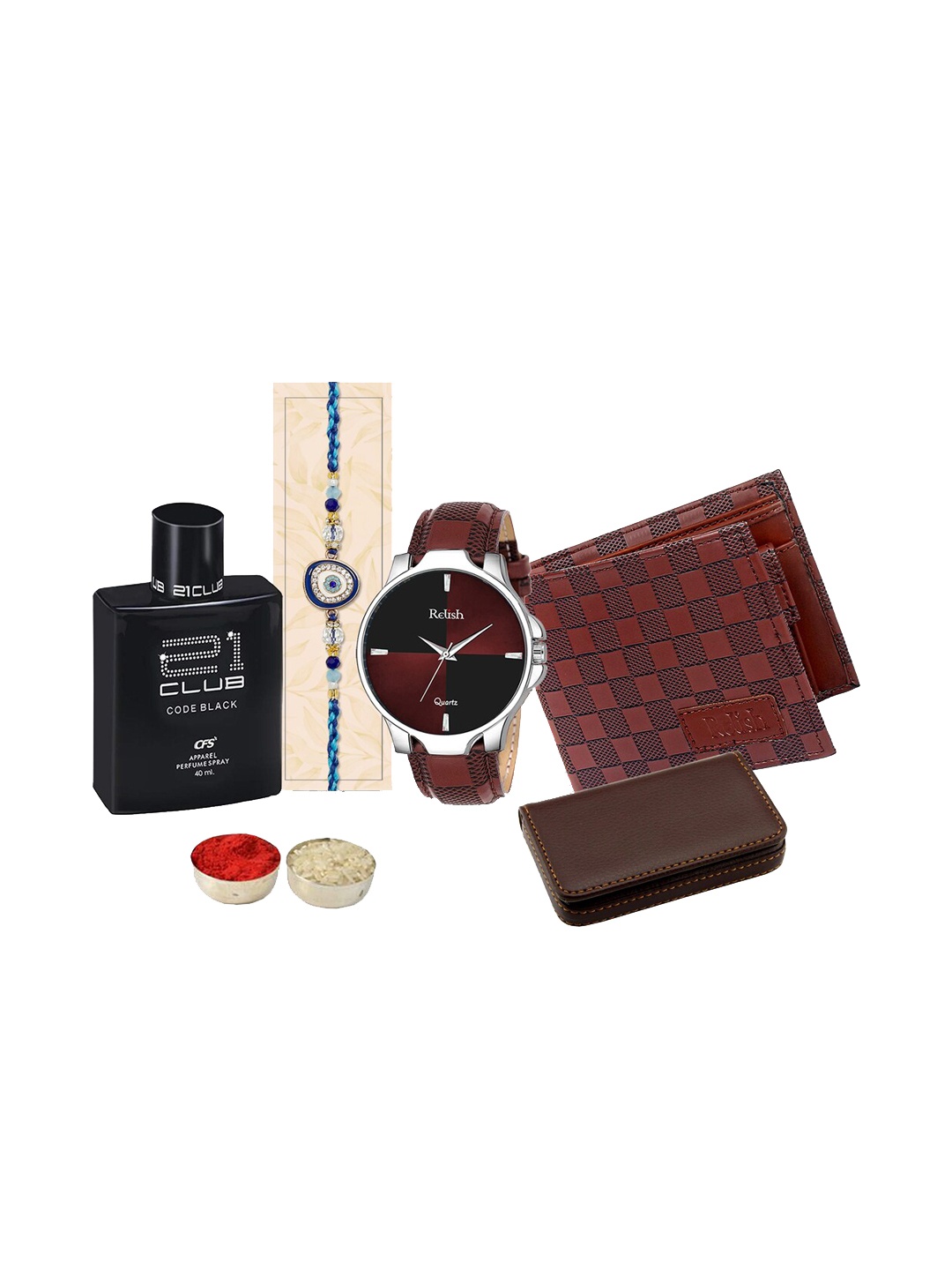 

Relish Men Watch Wallet Cardholder & Perfume Rakhi Gift Set, Brown