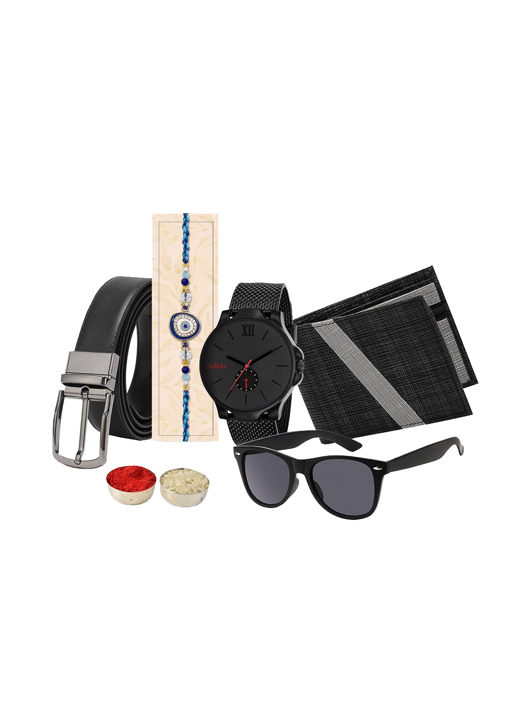 

Relish Combo Of Rakhi, Watch and Wallet, Sunglass, Belt With Hamper Gift Box, Black
