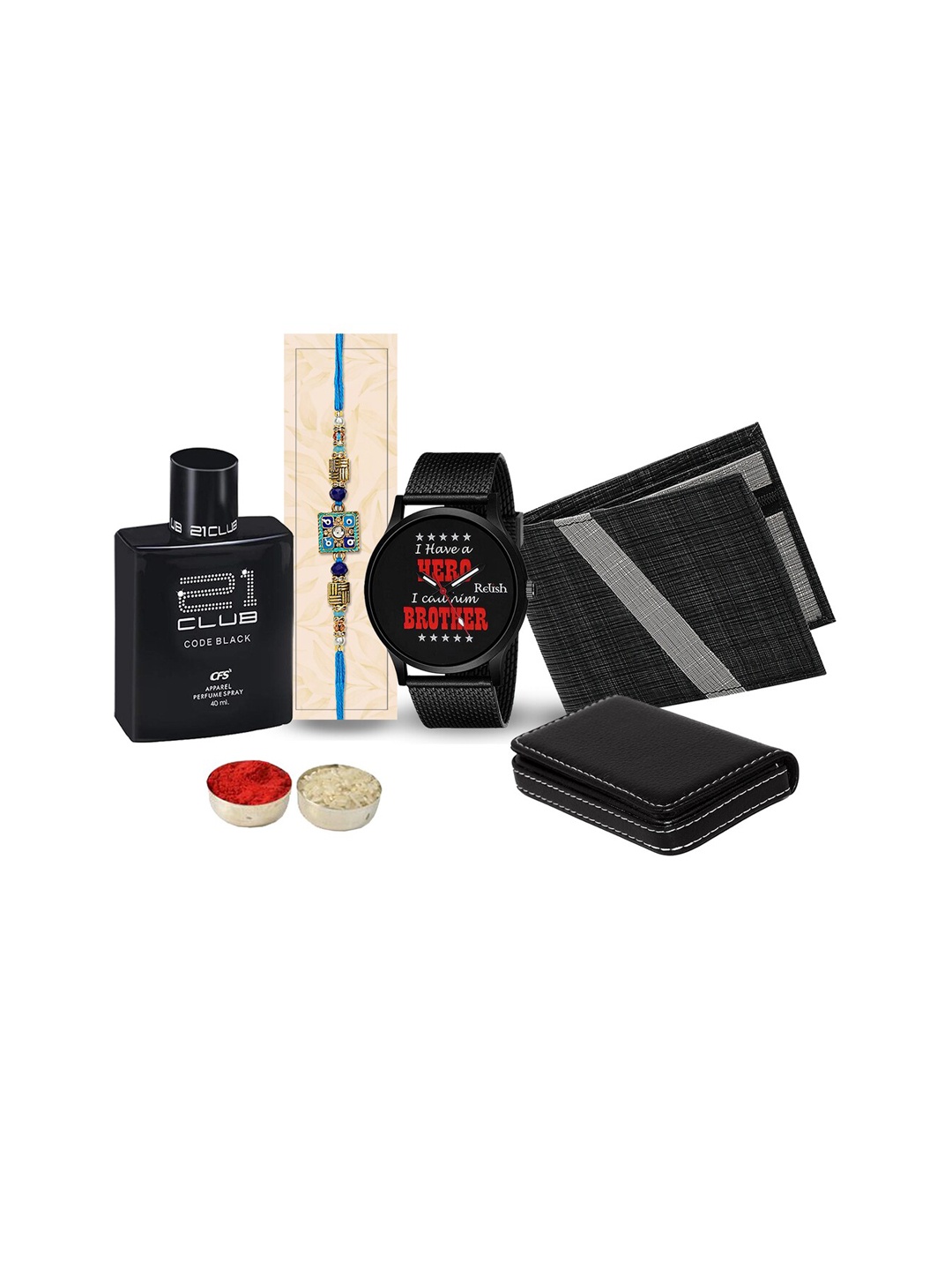 

Relish Men Rakhi Watch Wallet Cardholder & Perfume With Gift Set, Black