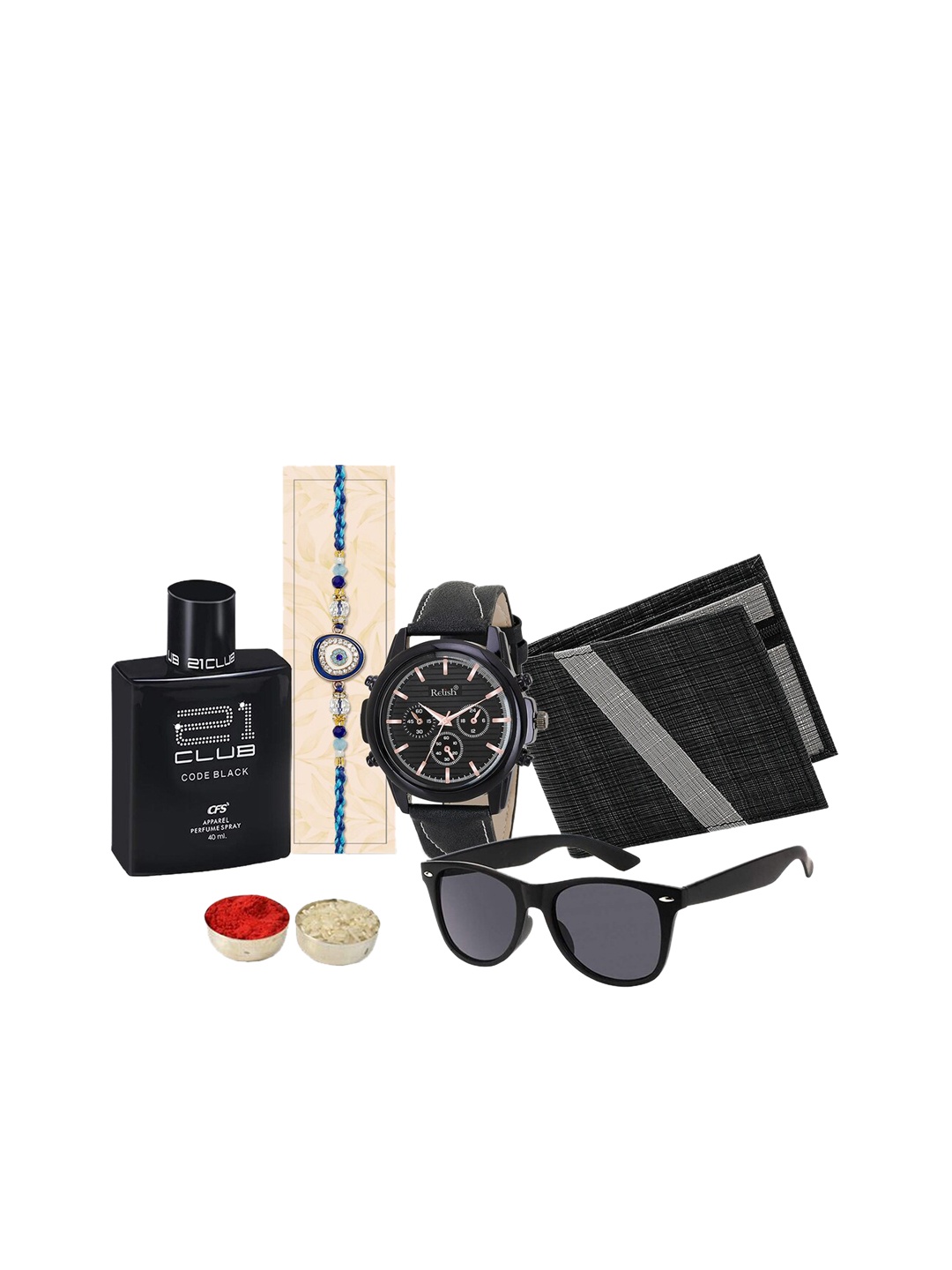 

Relish Men Rakhi Gift Set With Watch And Wallet, Sunglass, Perfume, Black