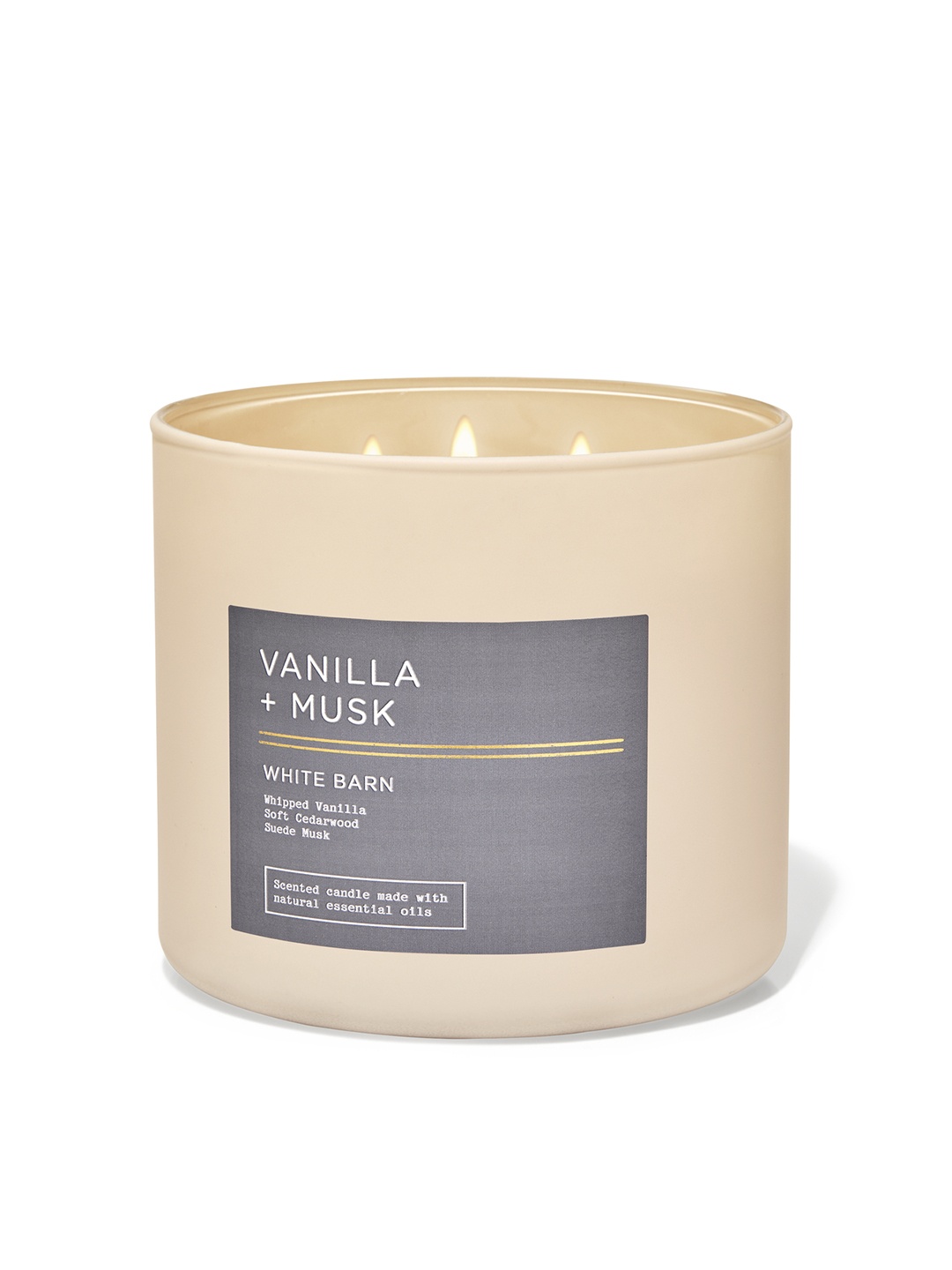

Bath & Body Works White Barn Vanilla+Musk 3-Wick Scented Candle with Essential Oils - 411g, Beige