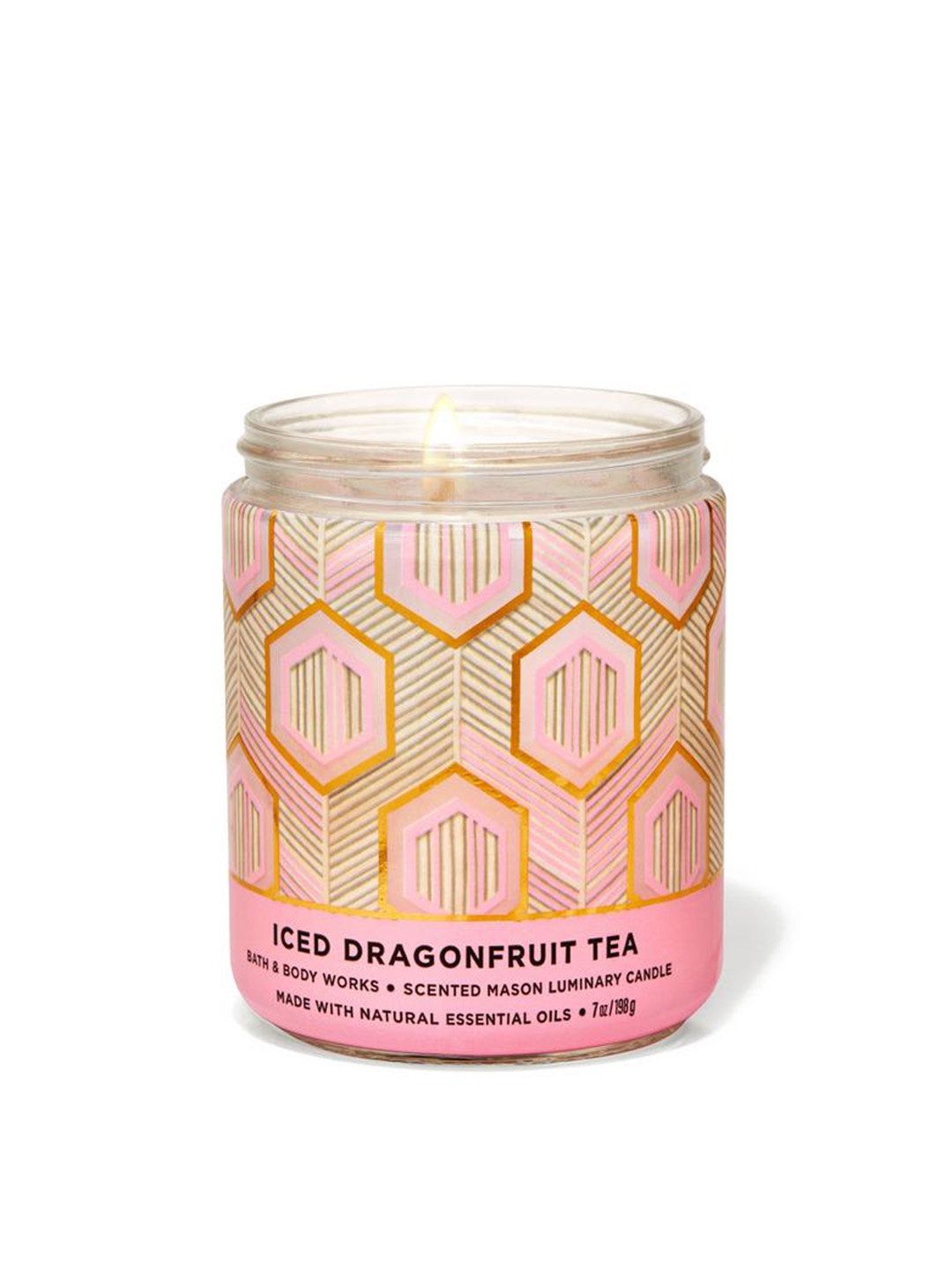 

Bath & Body Works Iced Dragonfruit Tea Scented Mason Single Wick Candle - 198g, Pink