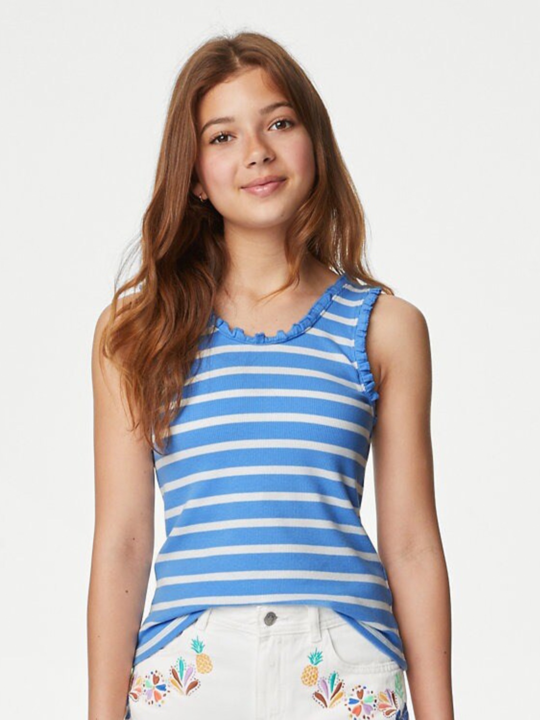 

Marks & Spencer Striped Cotton Top, Blue