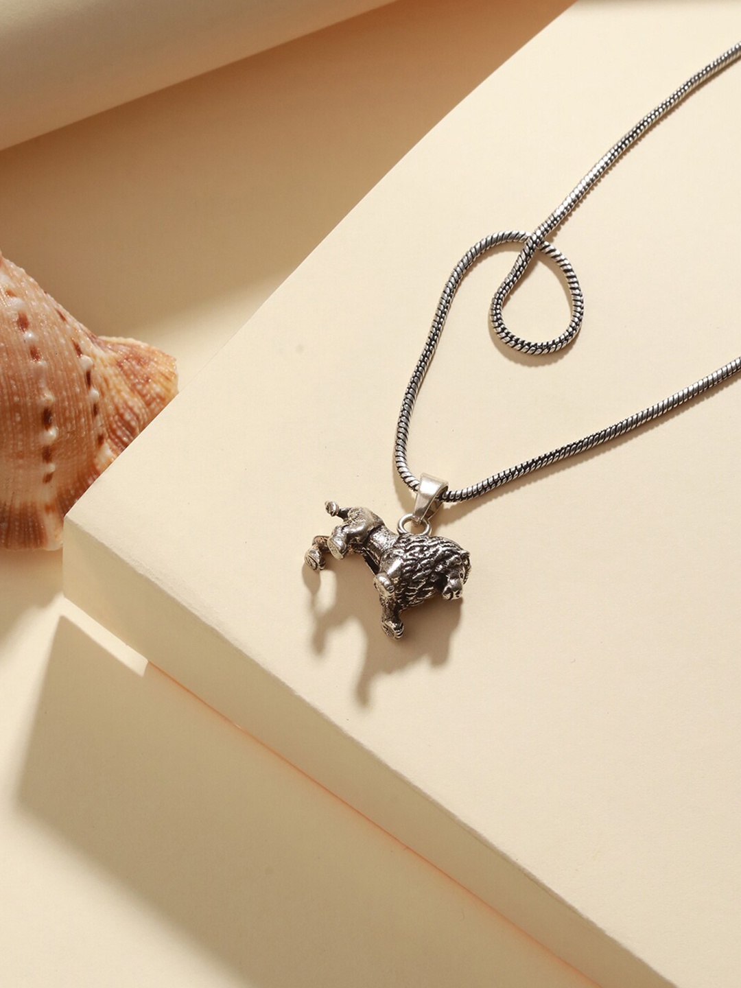 

Priyaasi Men Silver-Plated Lion Pendant Chain