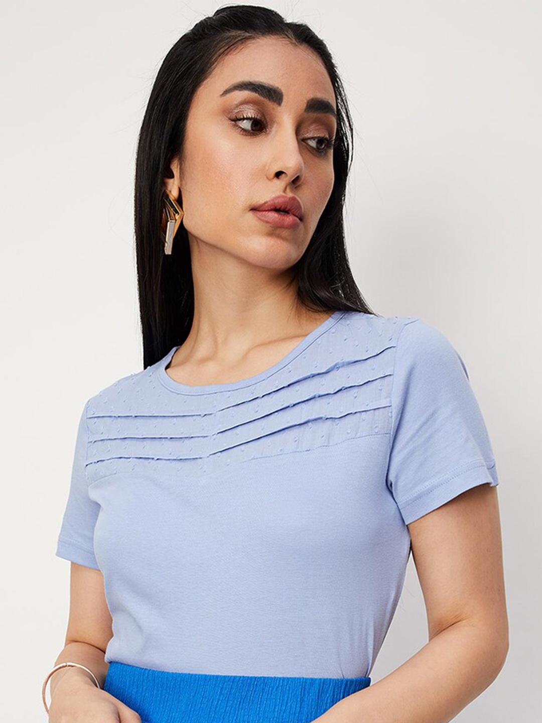 

max Pleated Cotton Top, Blue