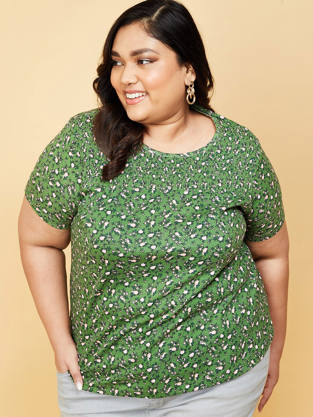 

max Plus Size Print Cotton Top, Green