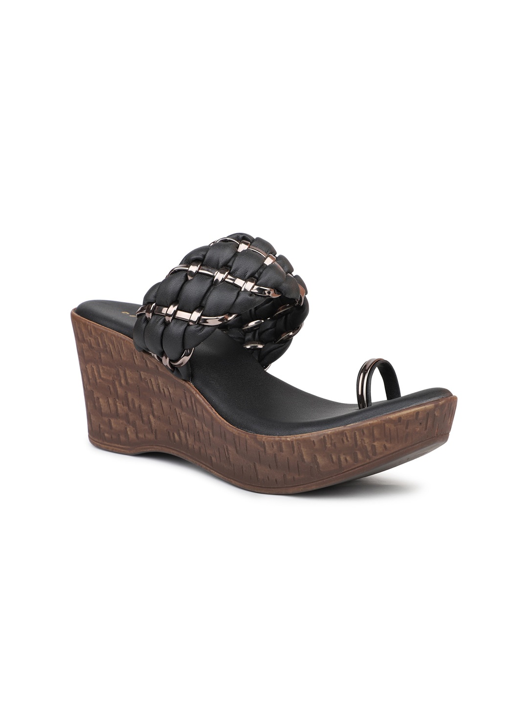 

DESIGN CREW Braided One Toe Wedges, Black