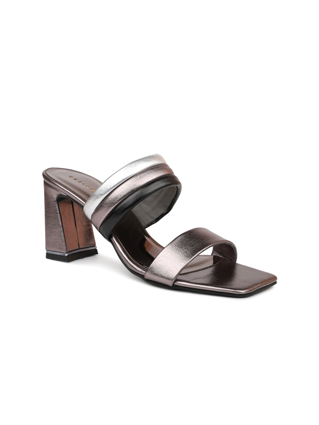

DESIGN CREW Textured Open Toe Block Heels, Metallic