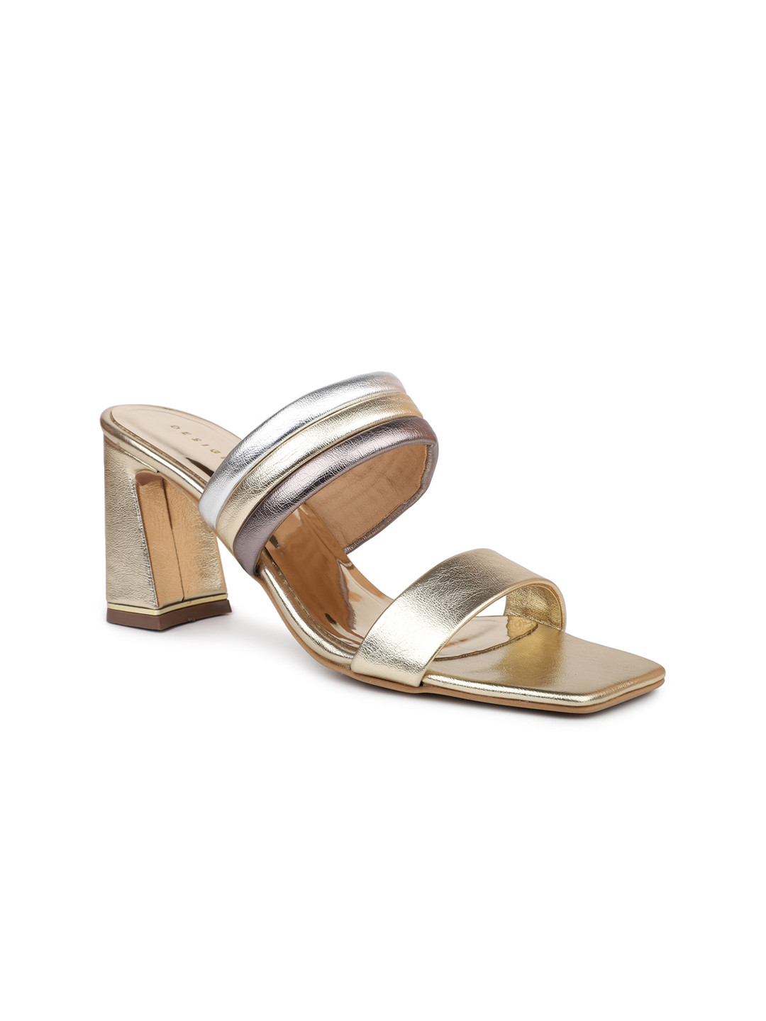 

DESIGN CREW Textured Open Toe Block Heels, Gold