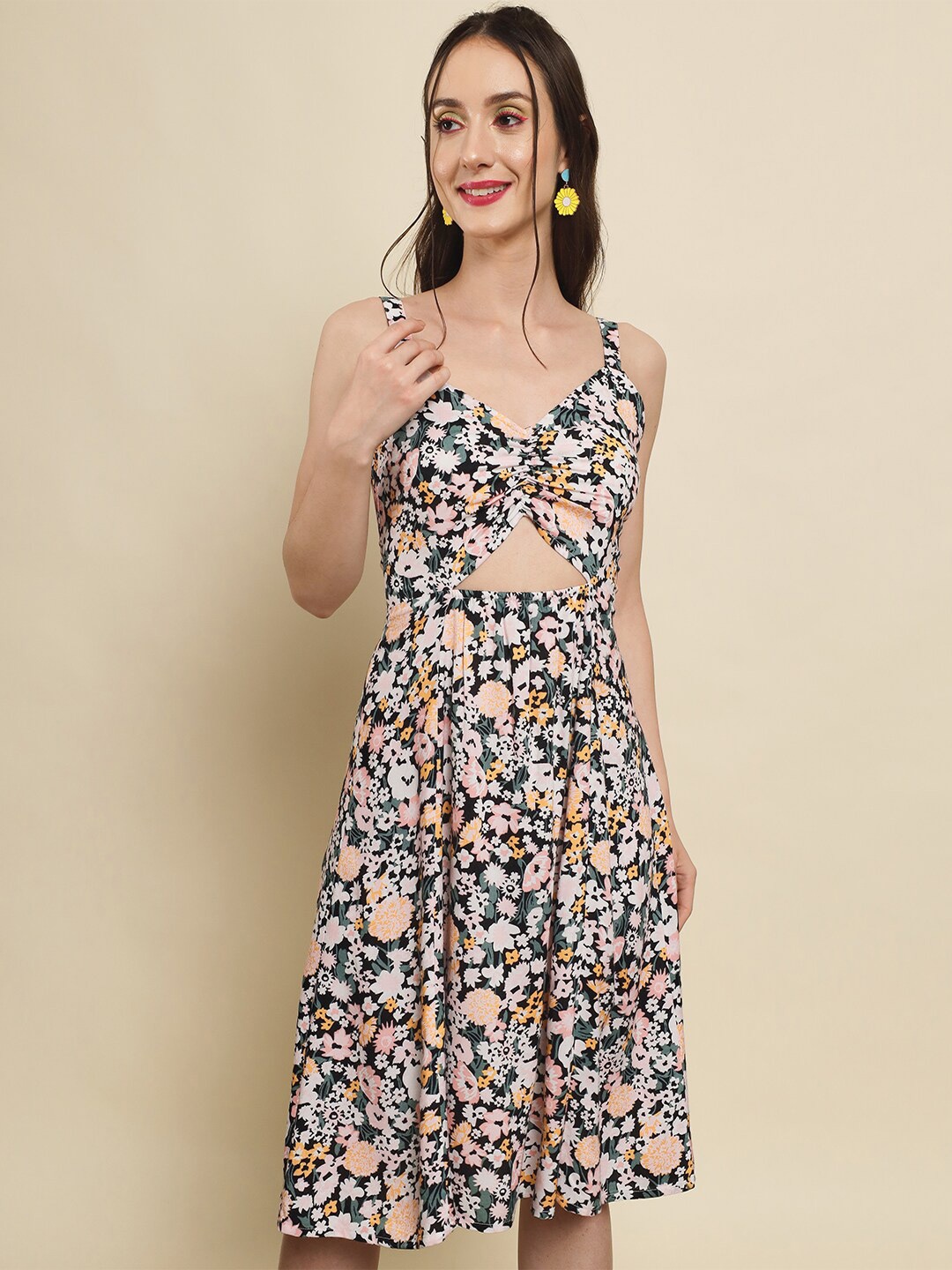 

Trend Arrest Floral Print A-Line Midi Dress, Black