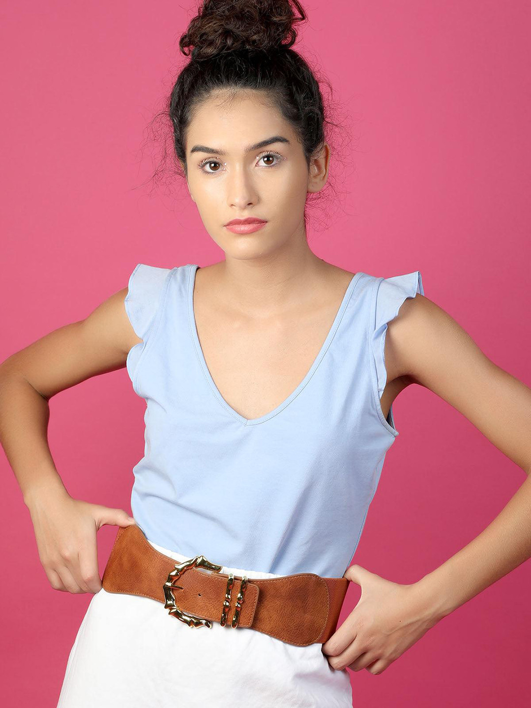 

ODETTE Women Stretchable Leather Belt, Brown