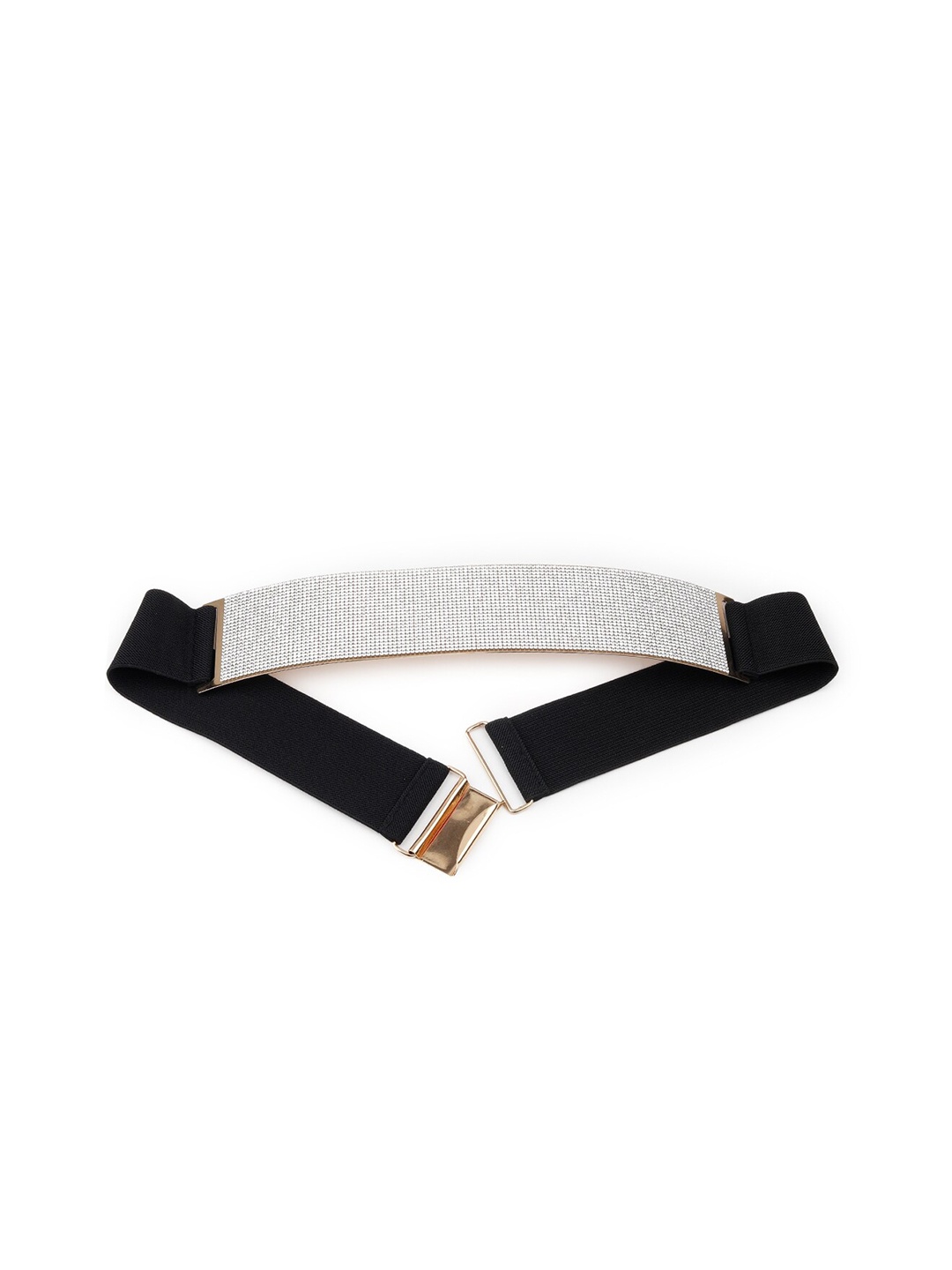

ODETTE Women Textured Stretchable Belt, Silver