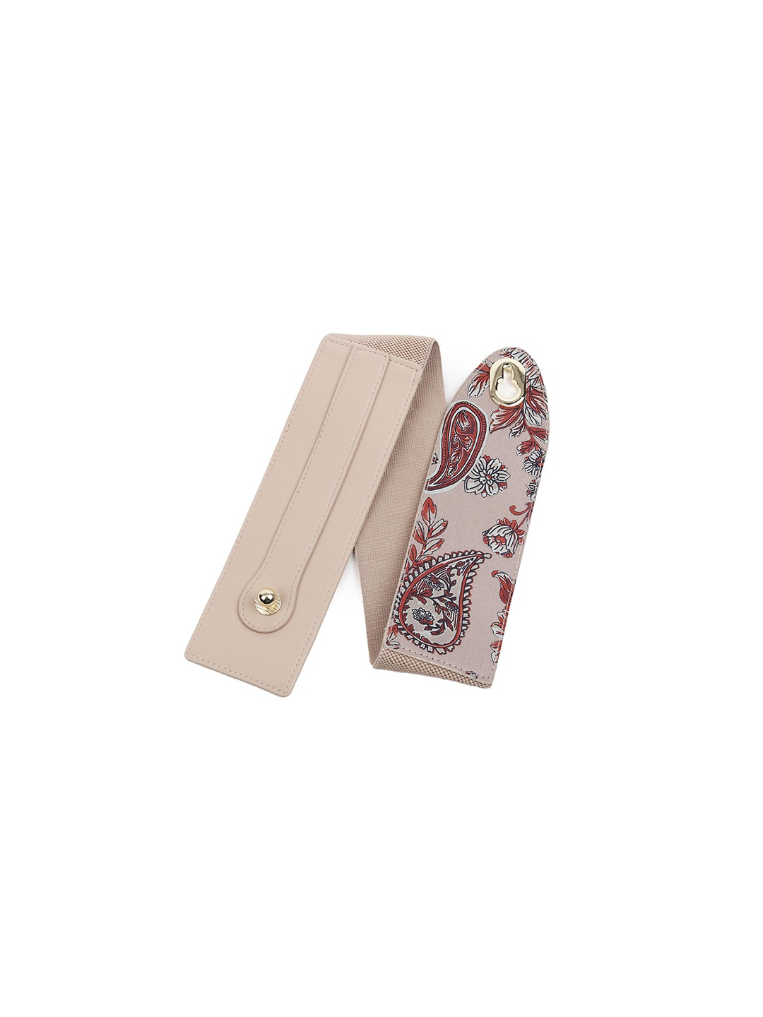 

ODETTE Women Ethnic Motifs Printed Textured Leather Belt, Cream