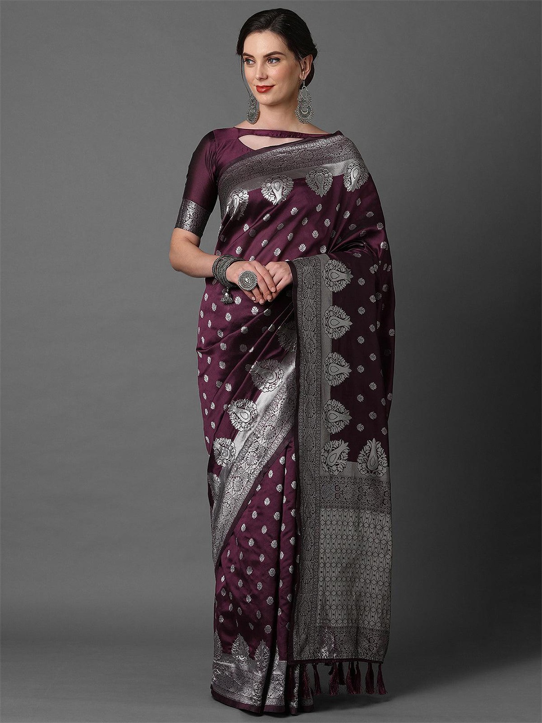 

ODETTE Ethnic Motifs Woven Design Zari Saree, Violet