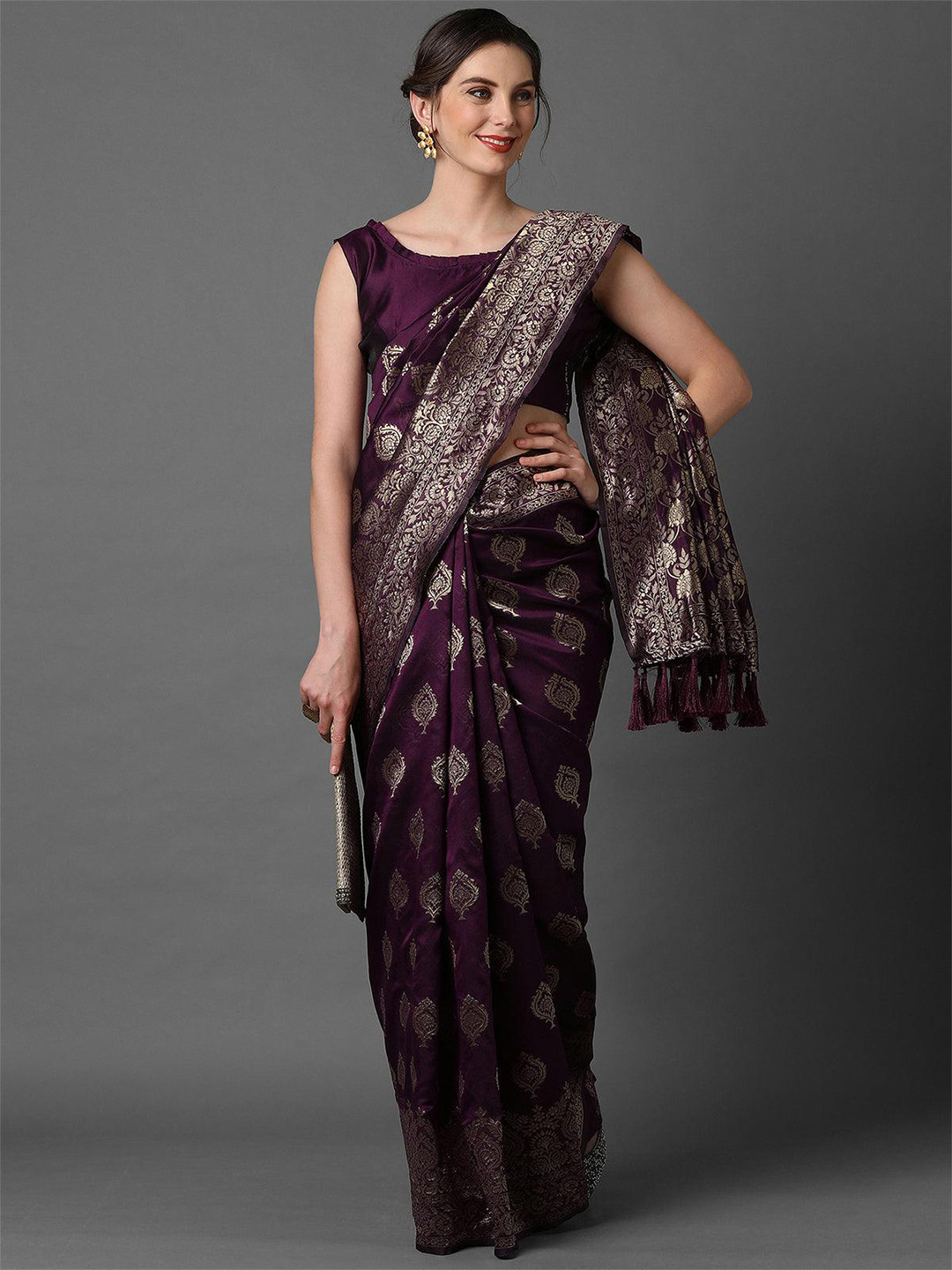 

ODETTE Ethnic Motifs Woven Design Zari Saree, Violet