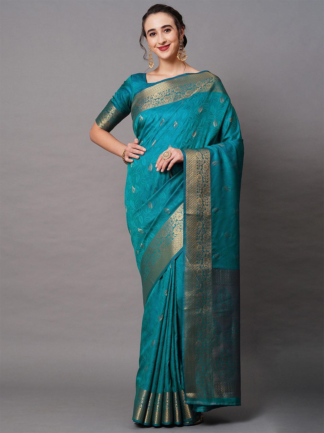 

ODETTE Woven Design Zari Silk Blend Saree, Blue