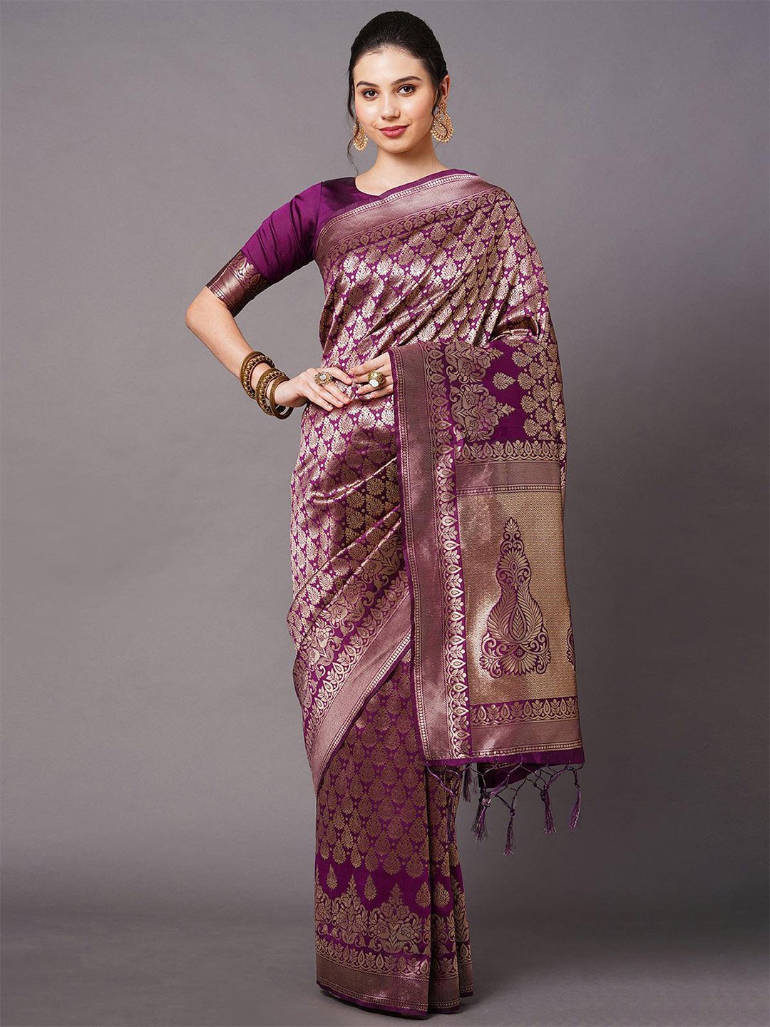 

ODETTE Ethnic Motifs Woven Design Zari Saree, Violet