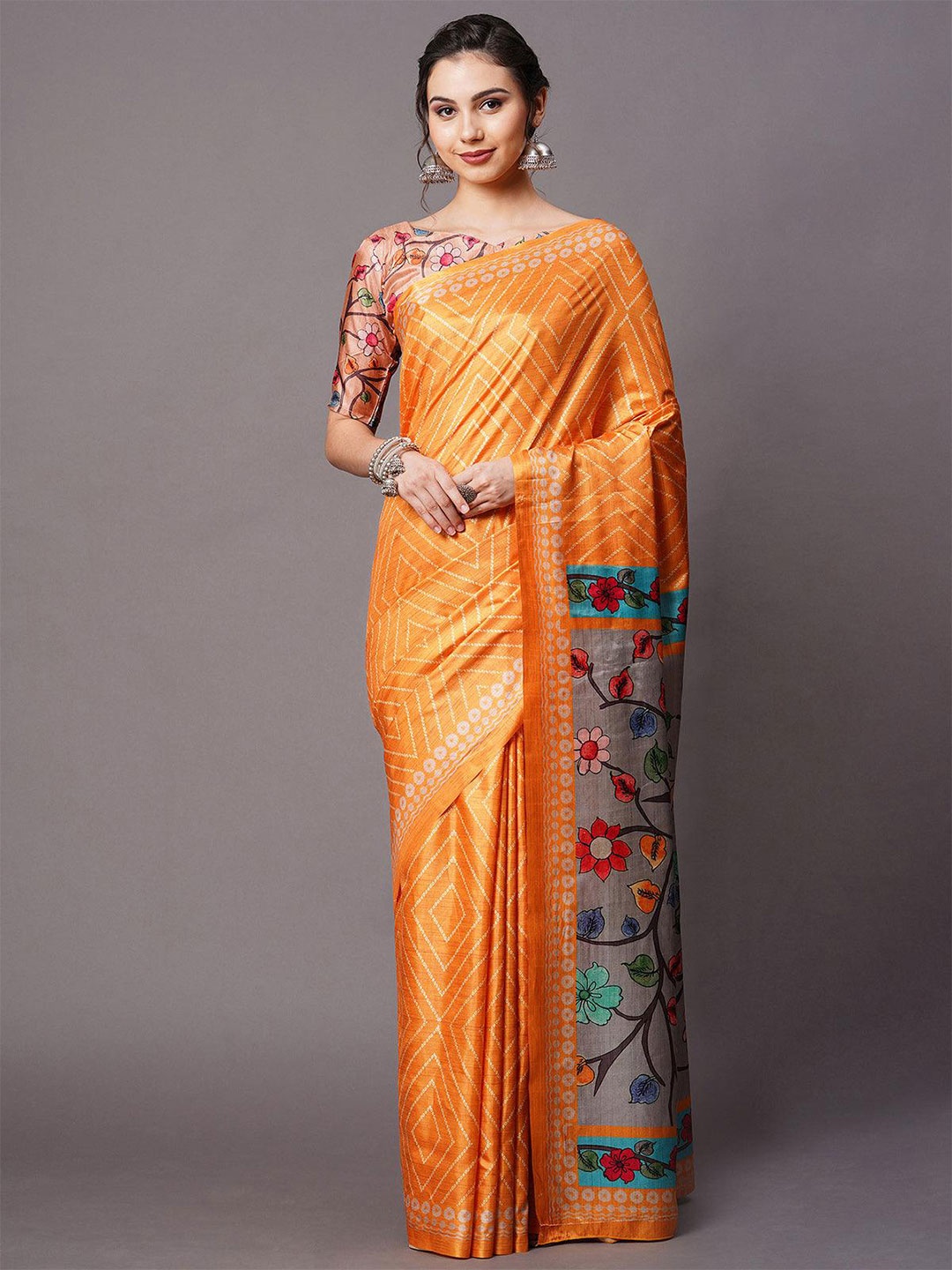 

ODETTE Bandhani Printed Festive Saree, Yellow