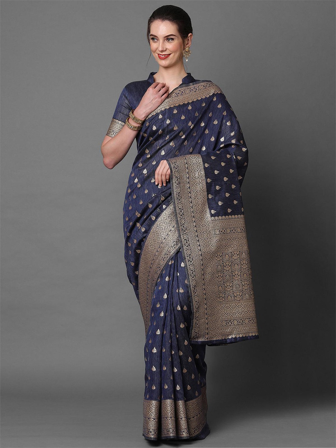

ODETTE Ethnic Motifs Woven Design Zari Saree, Blue