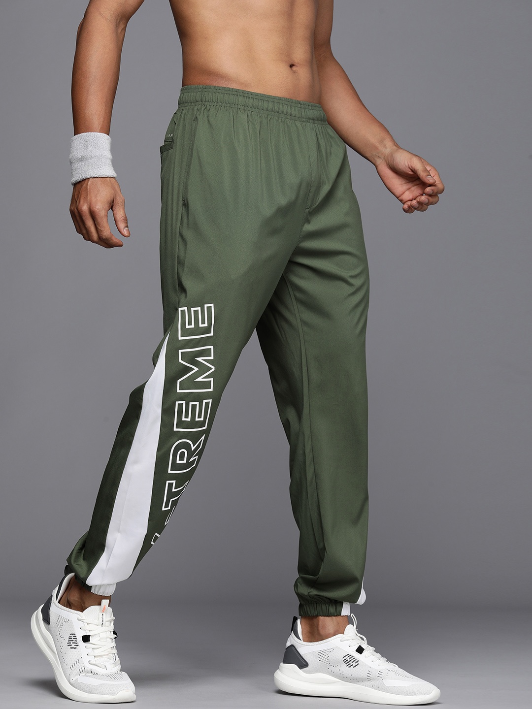 

HRX by Hrithik Roshan Men Typography Rapid-Dry Antimicrobial Training Track Pants, Olive