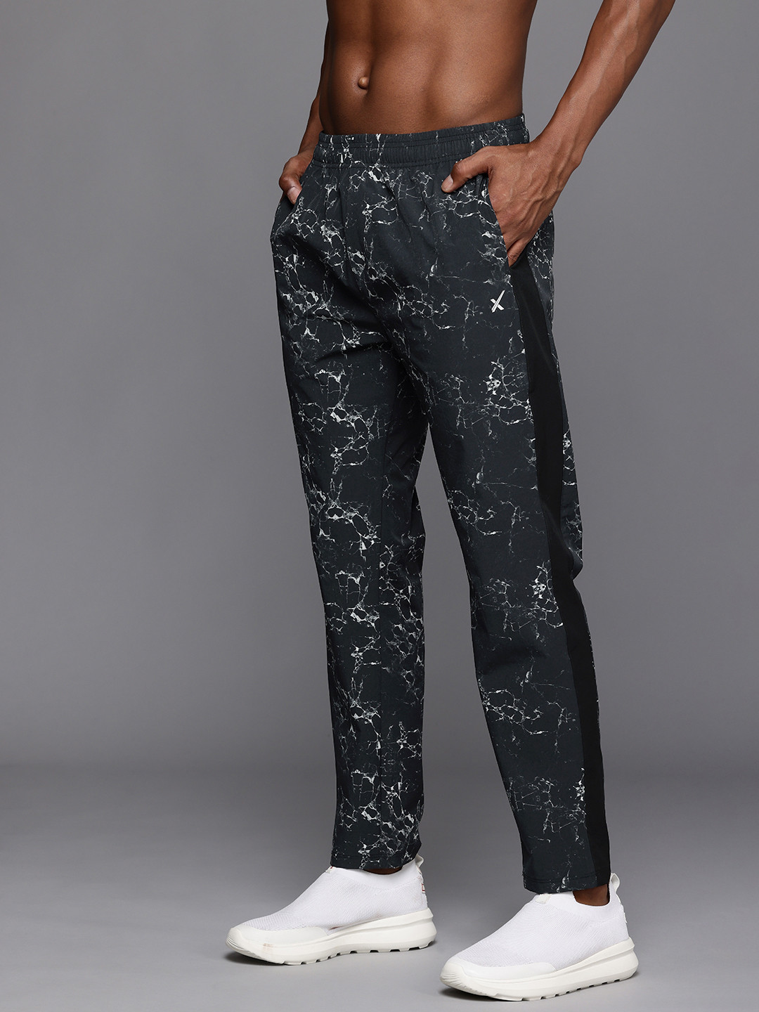 

HRX by Hrithik Roshan Men Printed Rapid-Dry Antimicrobial Running Track Pants, Black