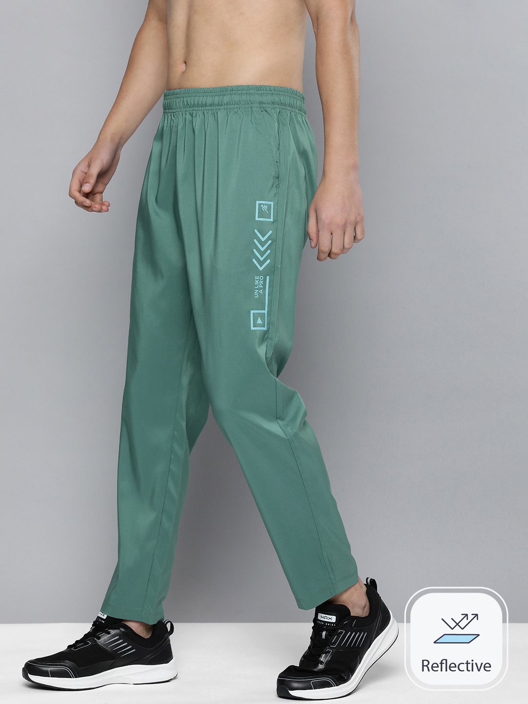 

HRX by Hrithik Roshan Men Typography Printed Rapid-Dry Running Track Pants, Sea green