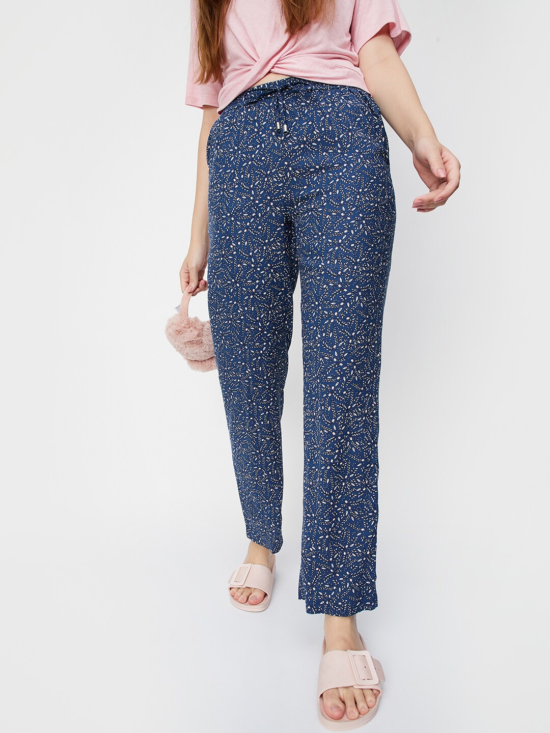 

max Women Printed Side Pockets Lounge Pants, Blue